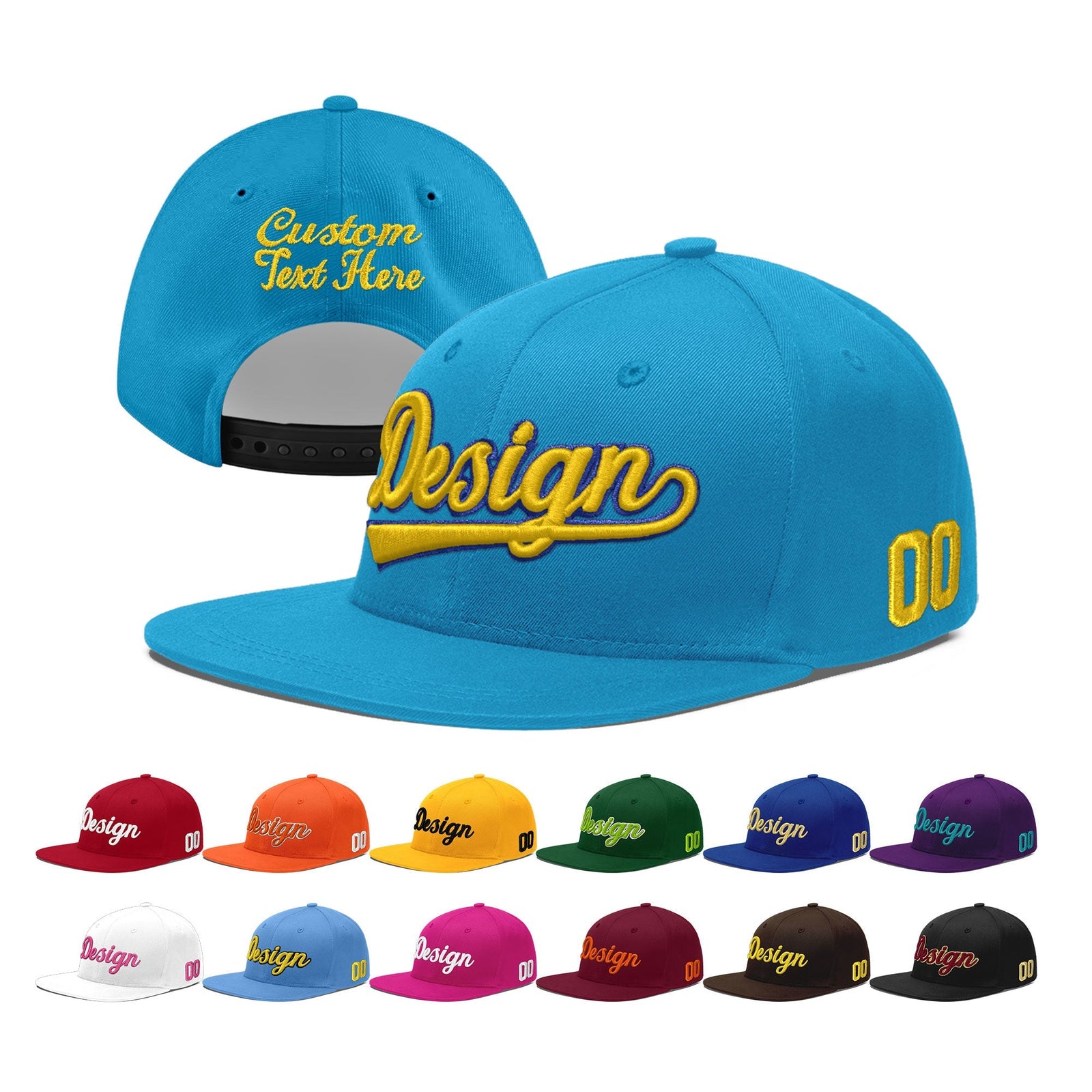Custom Light Blue 3D Puff Embroidery Flat Embroidery Casual Sport Baseball Cap
