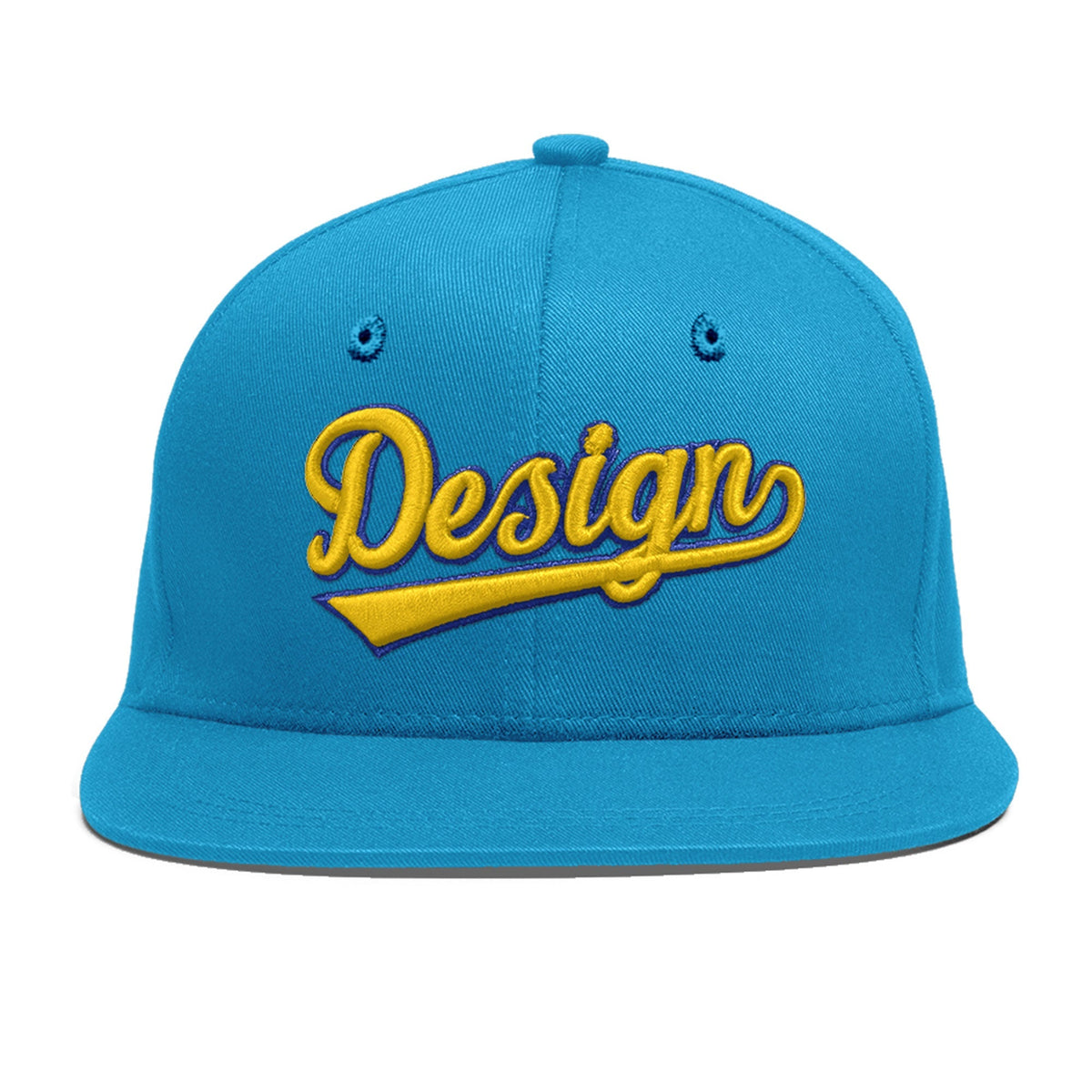 Custom Light Blue 3D Puff Embroidery Flat Embroidery Casual Sport Baseball Cap
