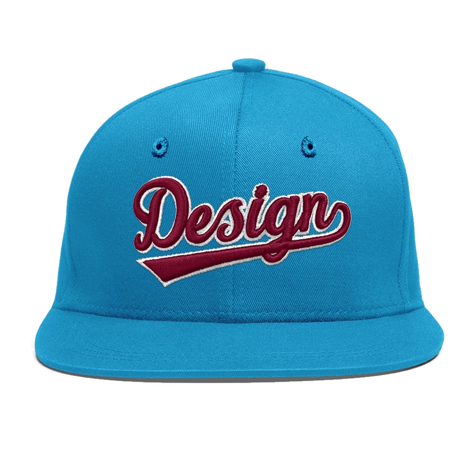 Custom Light Blue 3D Puff Embroidery Flat Embroidery Casual Sport Baseball Cap