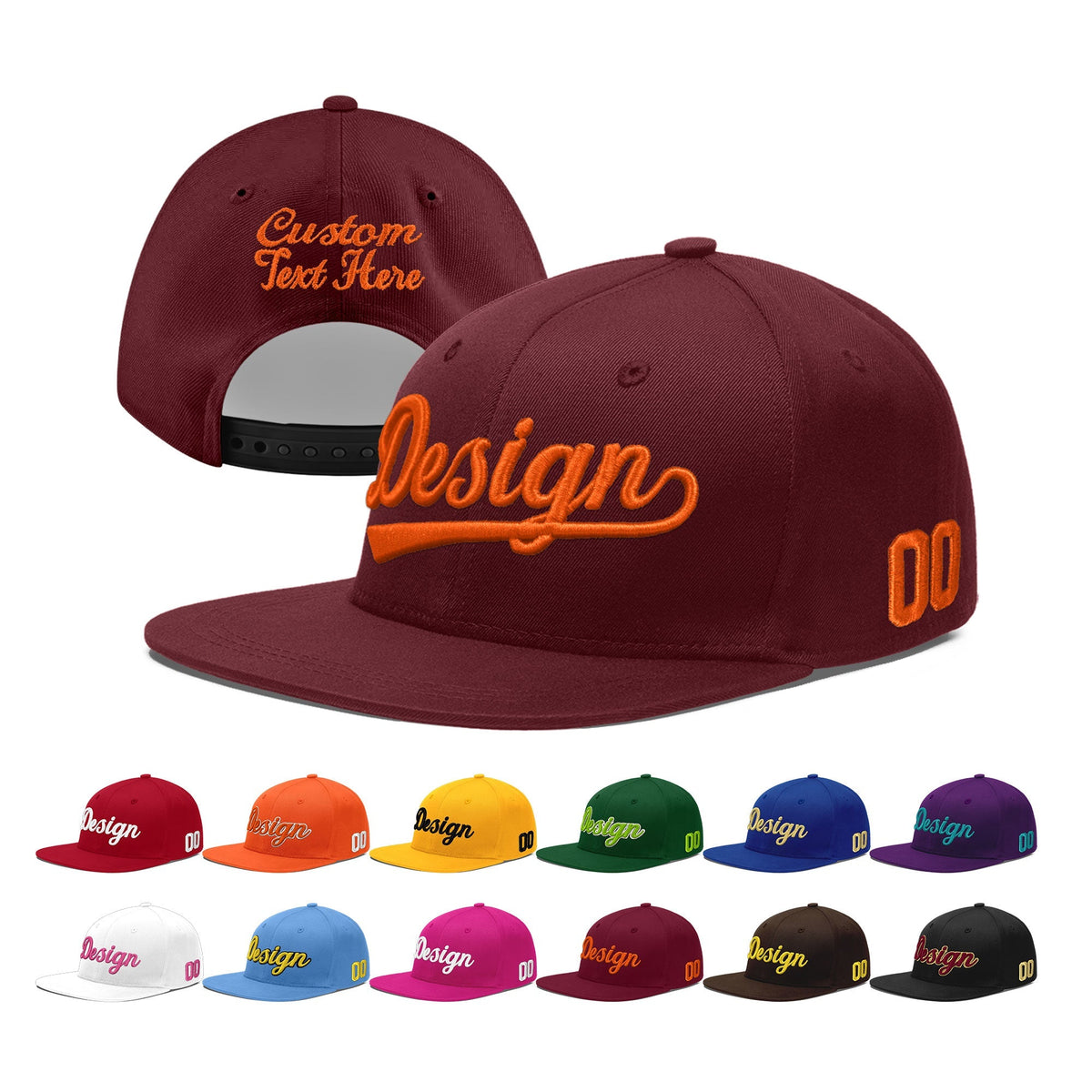 Custom Maroon 3D Puff Embroidery Flat Embroidery Casual Sport Baseball Cap