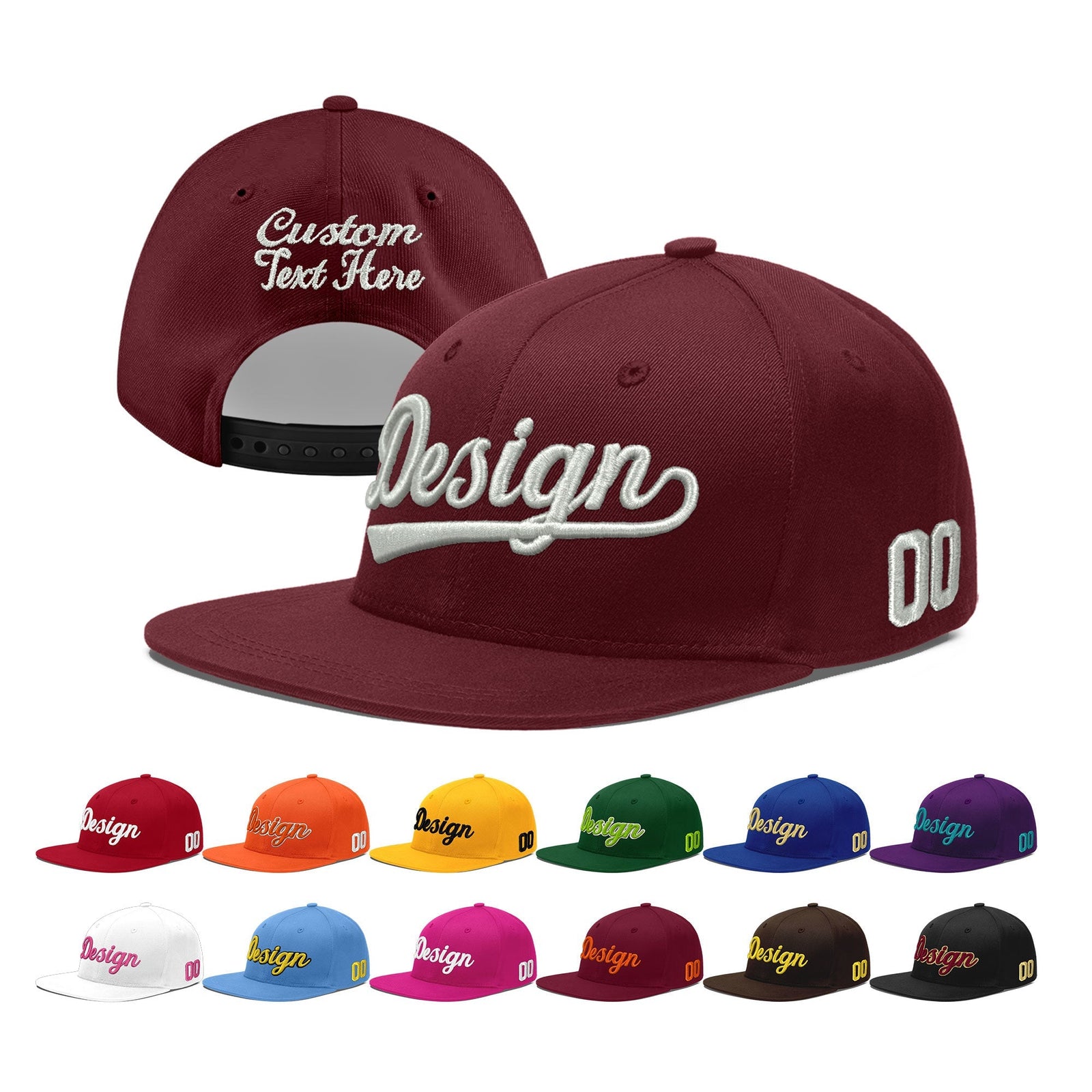 Custom Maroon 3D Puff Embroidery Flat Embroidery Casual Sport Baseball Cap