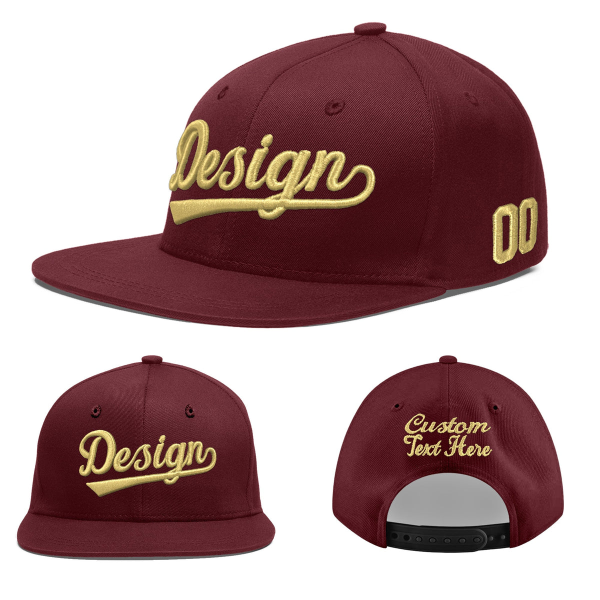 Custom Maroon 3D Puff Embroidery Flat Embroidery Casual Sport Baseball Cap