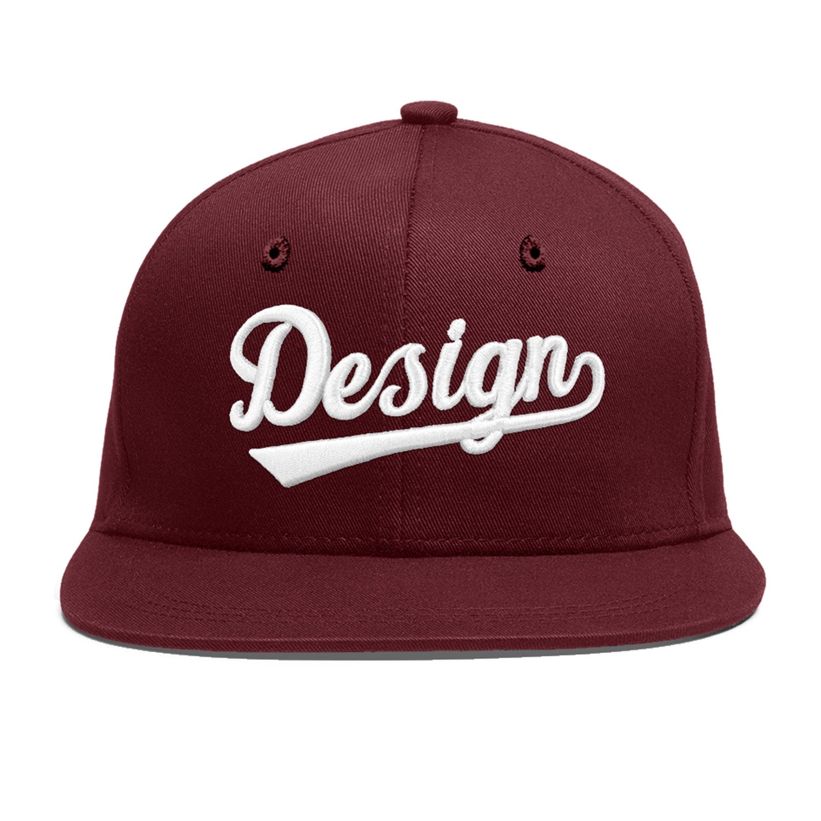 Custom Maroon 3D Puff Embroidery Flat Embroidery Casual Sport Baseball Cap