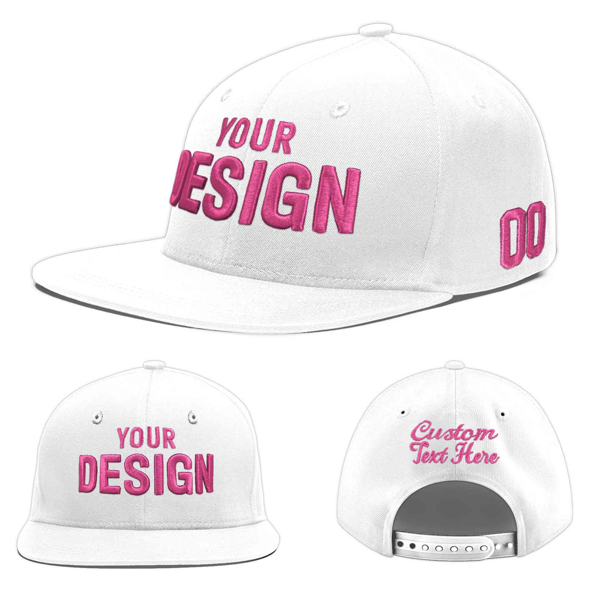 Custom White 3D Puff Embroidery Flat Embroidery Casual Sport Baseball Cap