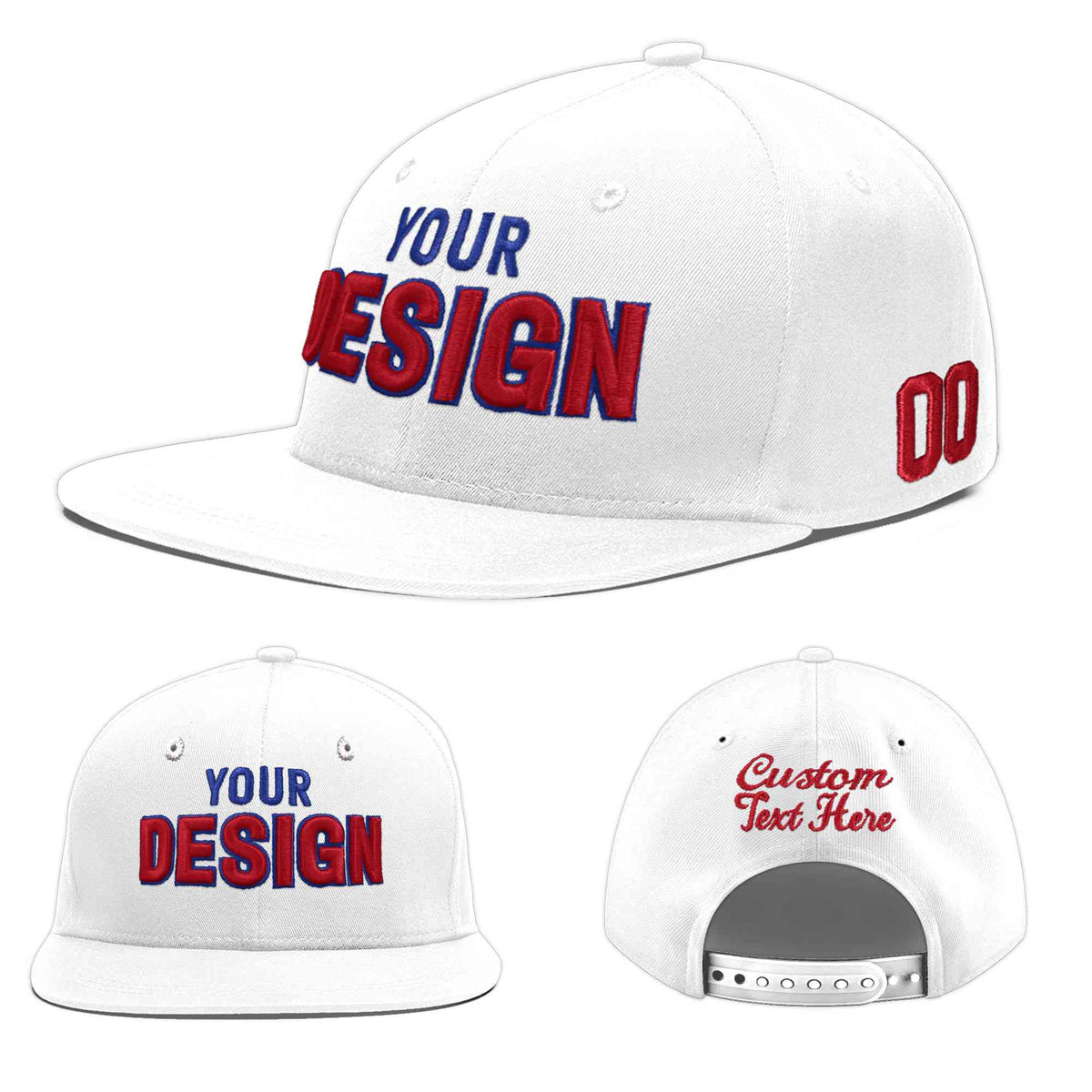 Custom White 3D Puff Embroidery Flat Embroidery Casual Sport Baseball Cap