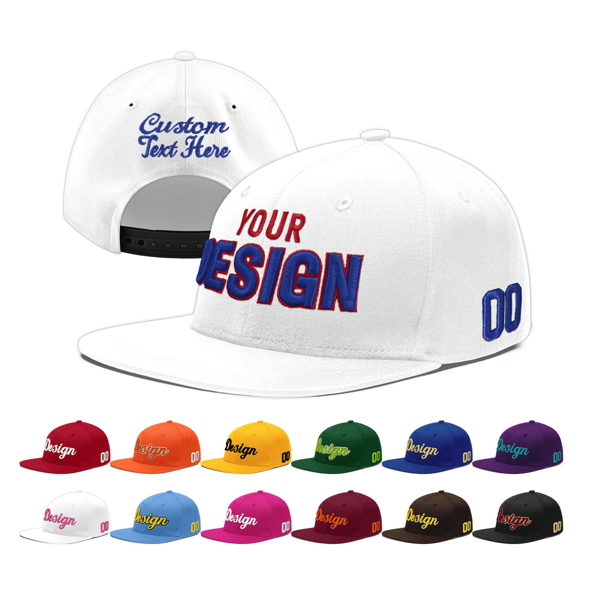 Custom White 3D Puff Embroidery Flat Embroidery Casual Sport Baseball Cap