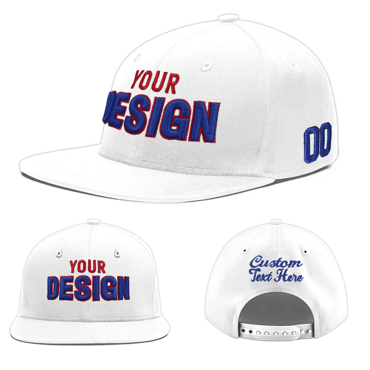 Custom White 3D Puff Embroidery Flat Embroidery Casual Sport Baseball Cap