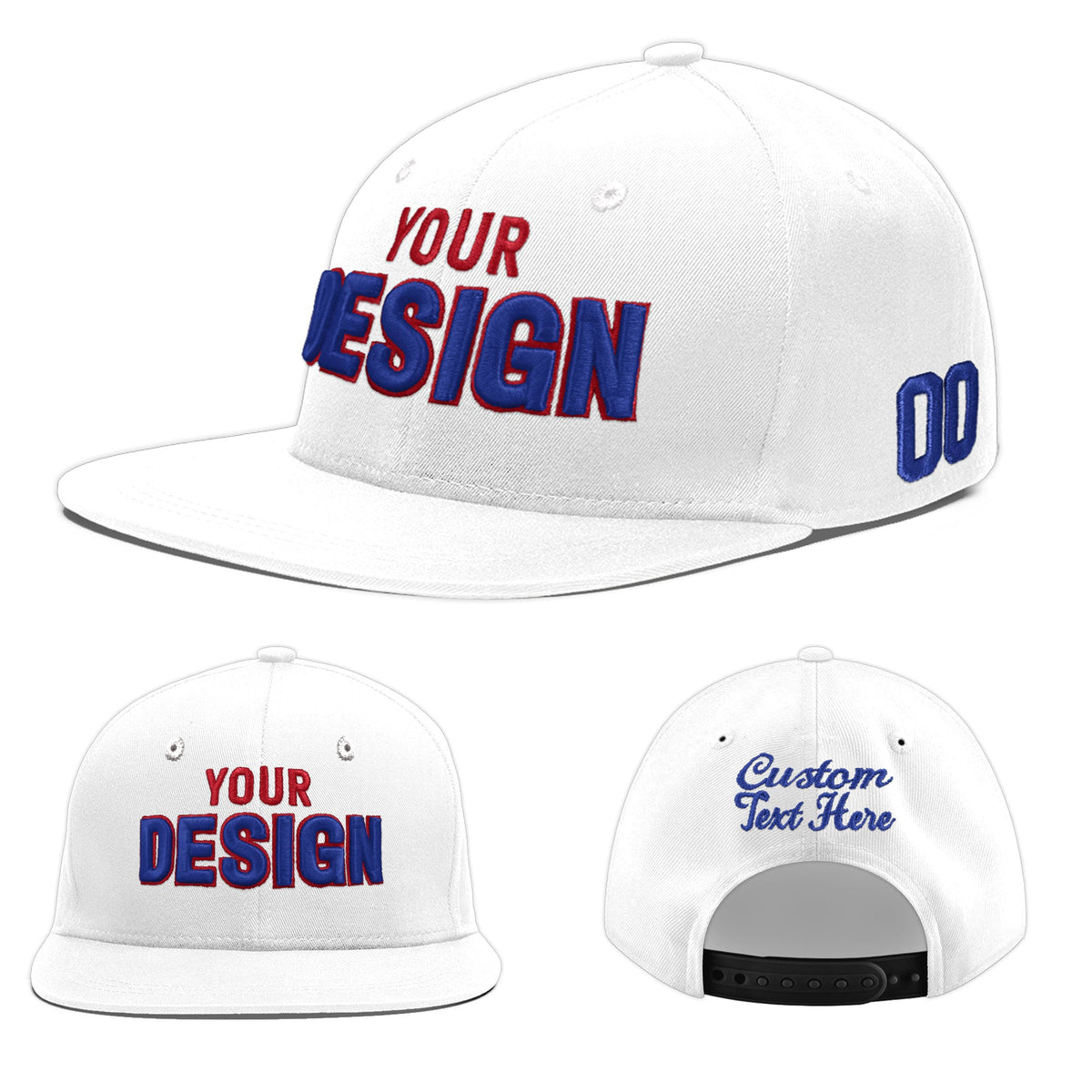 Custom White 3D Puff Embroidery Flat Embroidery Casual Sport Baseball Cap
