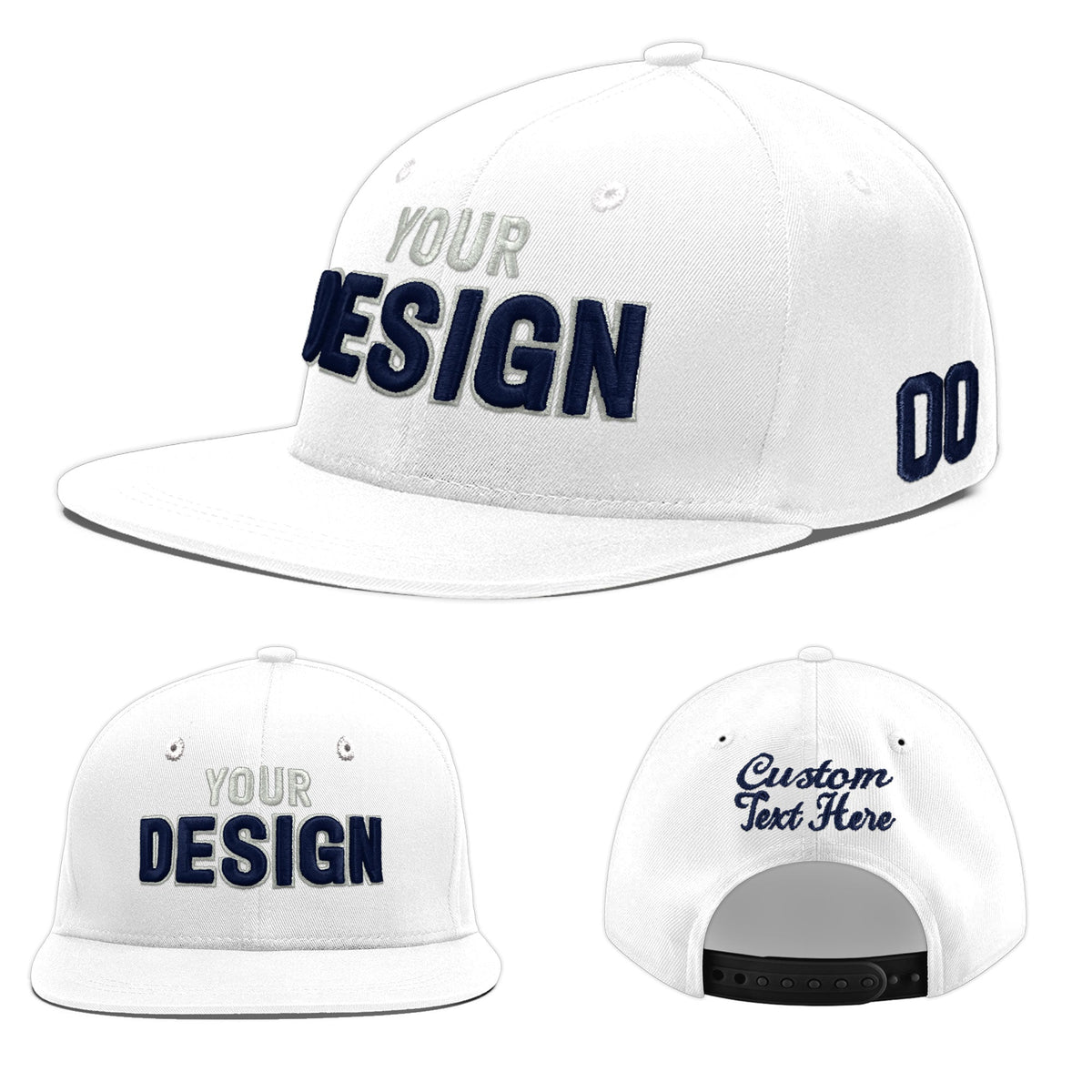 Custom White 3D Puff Embroidery Flat Embroidery Casual Sport Baseball Cap