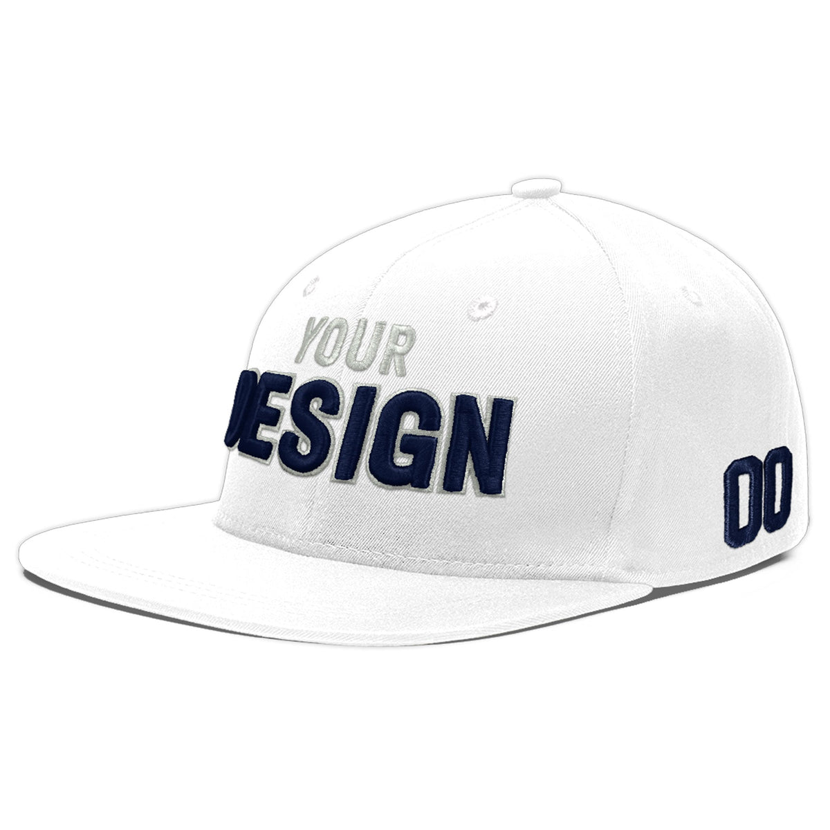 Custom White 3D Puff Embroidery Flat Embroidery Casual Sport Baseball Cap
