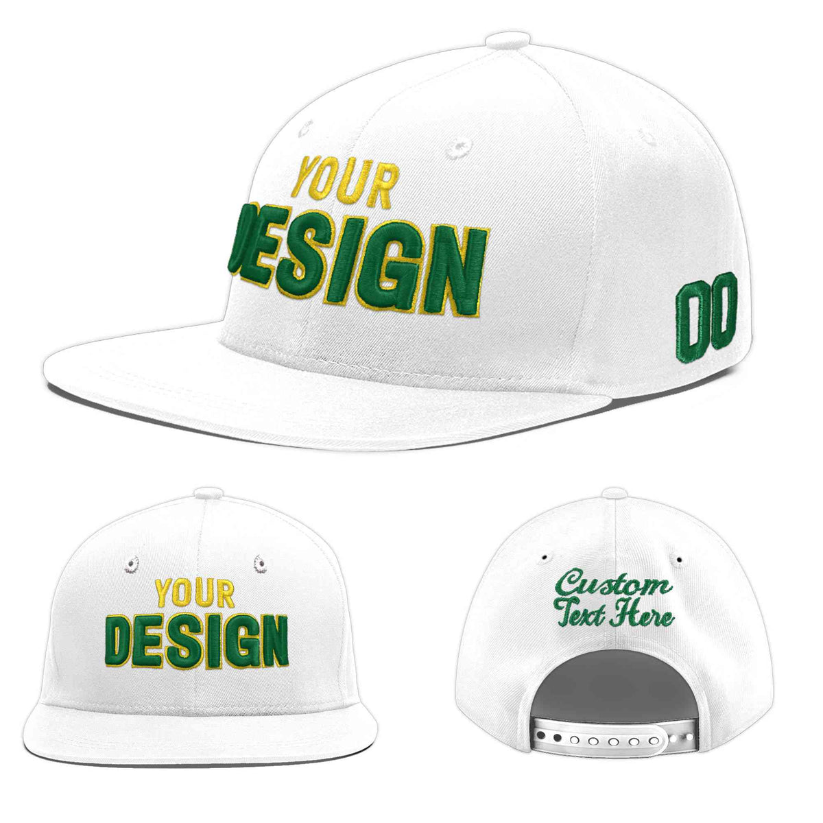 Custom White 3D Puff Embroidery Flat Embroidery Casual Sport Baseball Cap