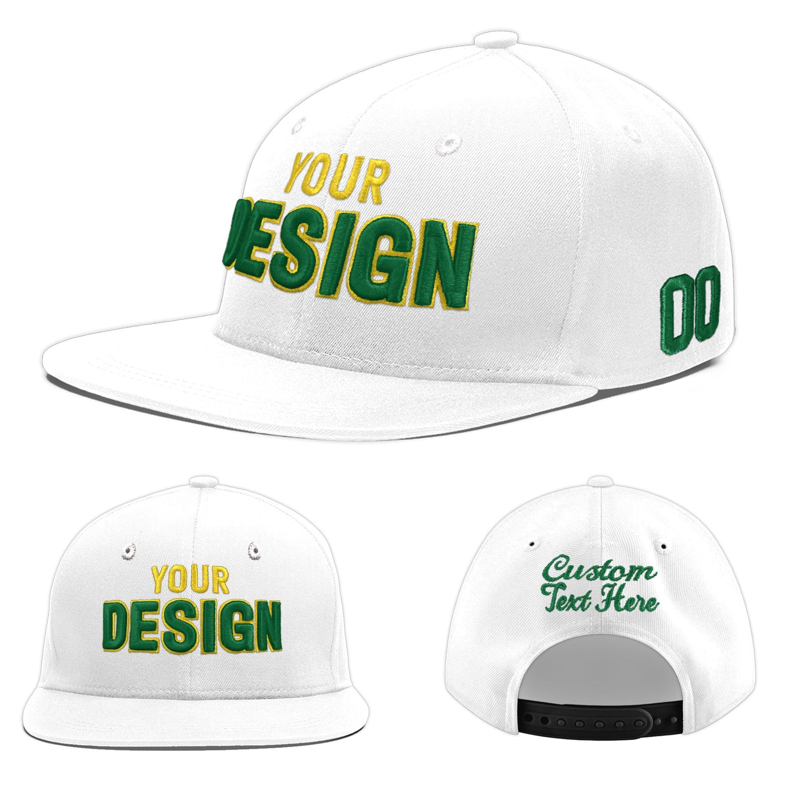 Custom White 3D Puff Embroidery Flat Embroidery Casual Sport Baseball Cap