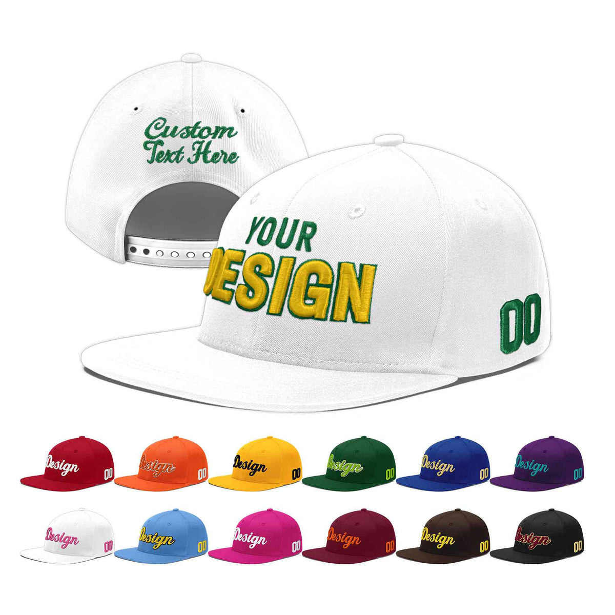 Custom White 3D Puff Embroidery Flat Embroidery Casual Sport Baseball Cap