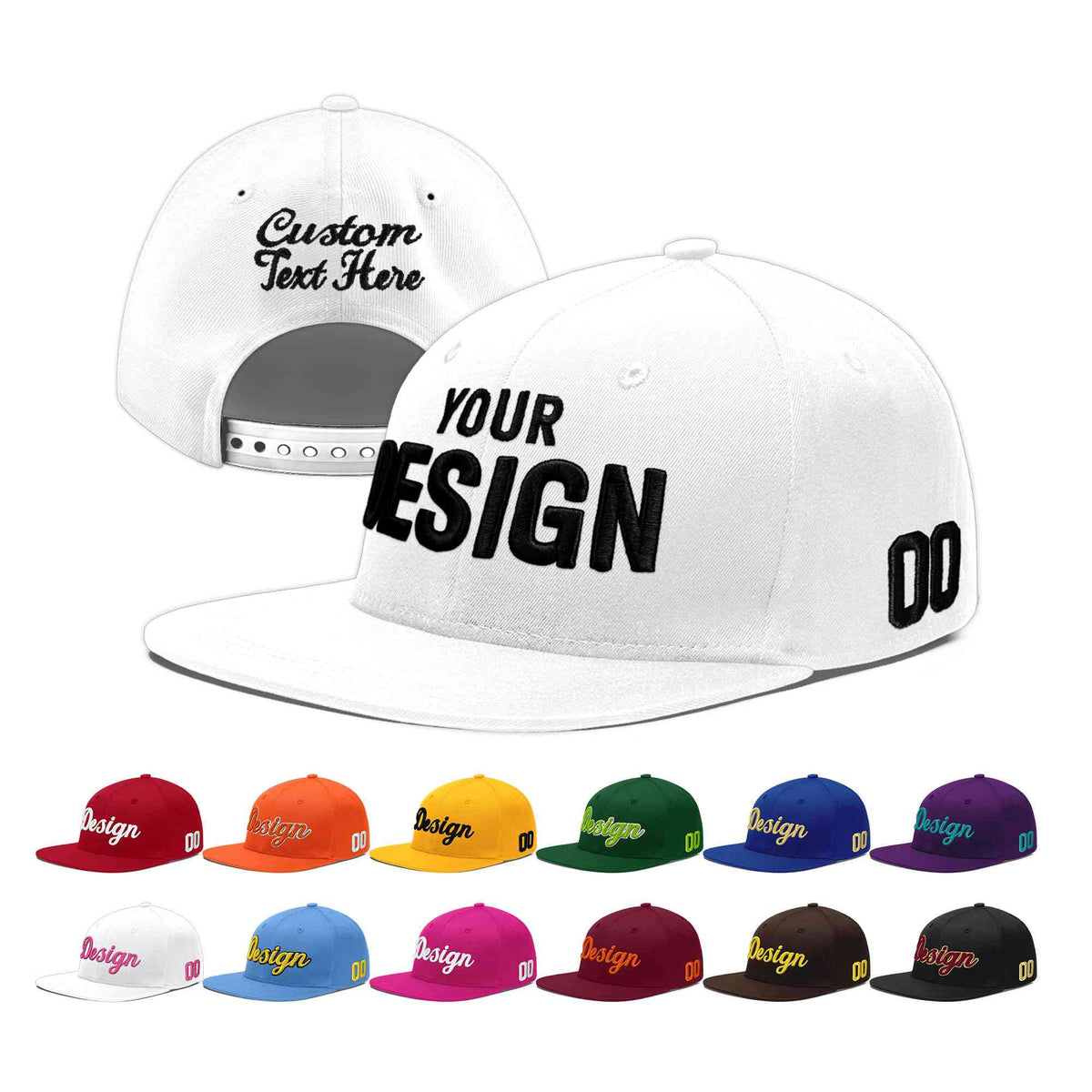 Custom White 3D Puff Embroidery Flat Embroidery Casual Sport Baseball Cap