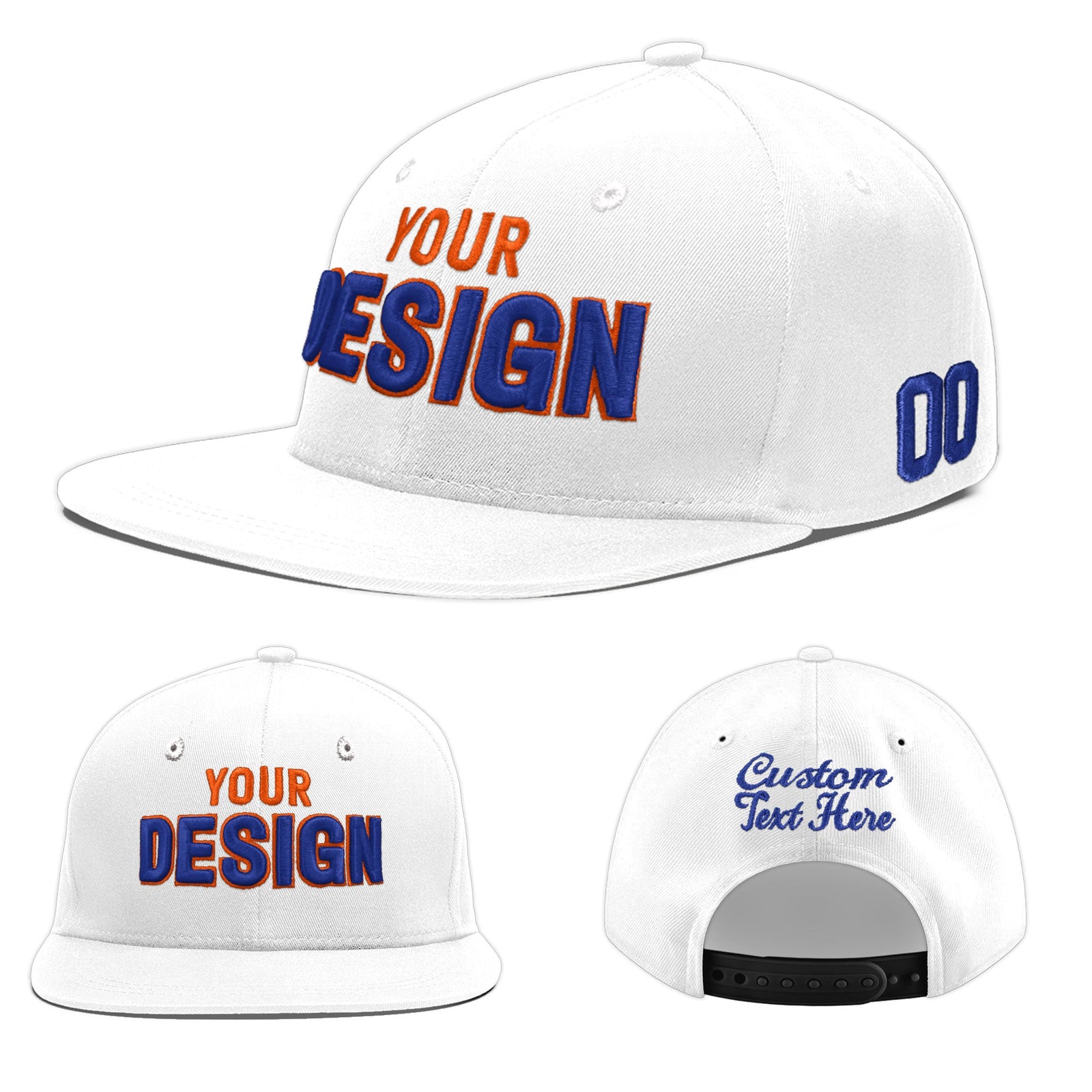 Custom White 3D Puff Embroidery Flat Embroidery Casual Sport Baseball Cap