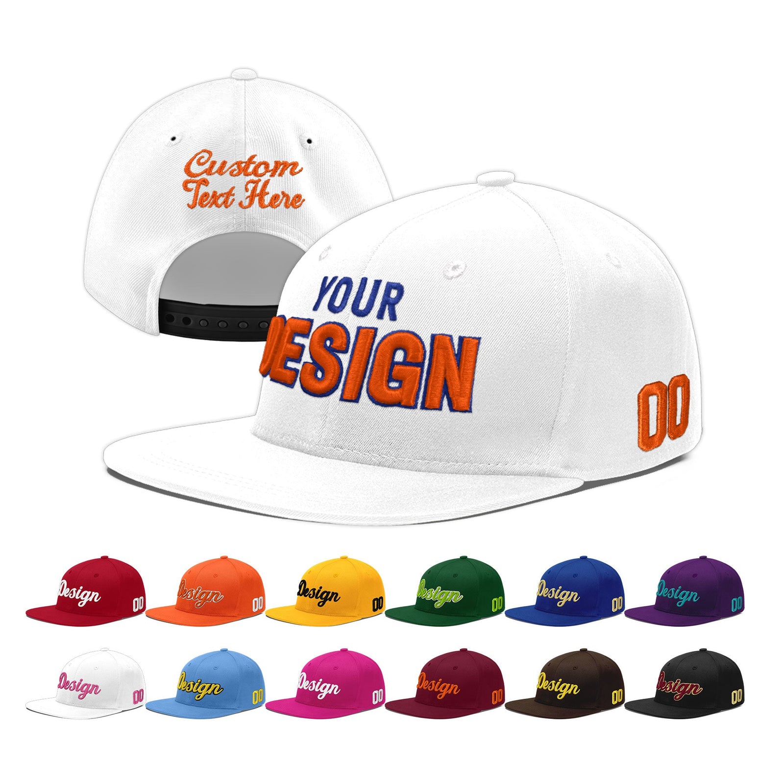 Custom White 3D Puff Embroidery Flat Embroidery Casual Sport Baseball Cap