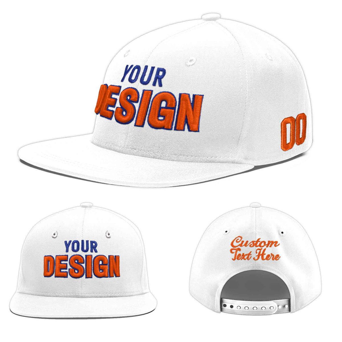 Custom White 3D Puff Embroidery Flat Embroidery Casual Sport Baseball Cap