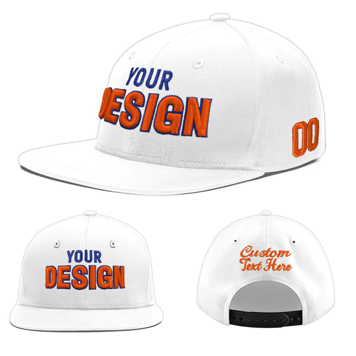 Custom White 3D Puff Embroidery Flat Embroidery Casual Sport Baseball Cap