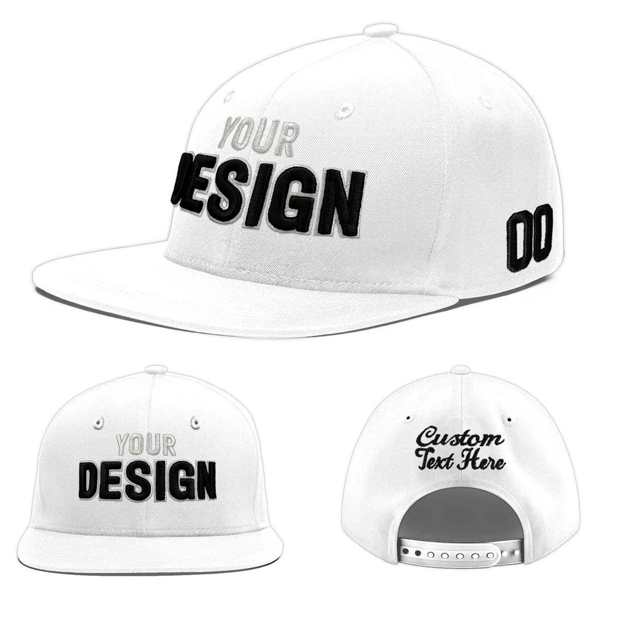 Custom White 3D Puff Embroidery Flat Embroidery Casual Sport Baseball Cap