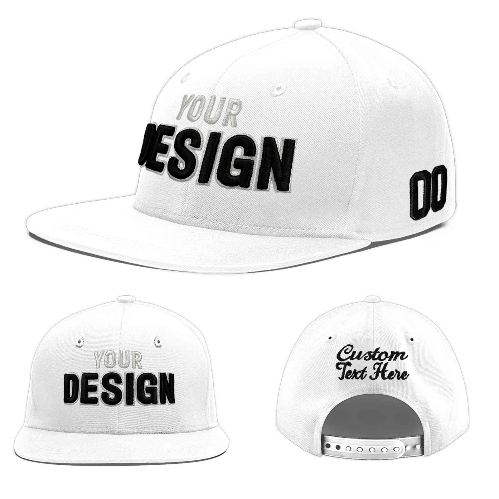 Custom White 3D Puff Embroidery Flat Embroidery Casual Sport Baseball Cap