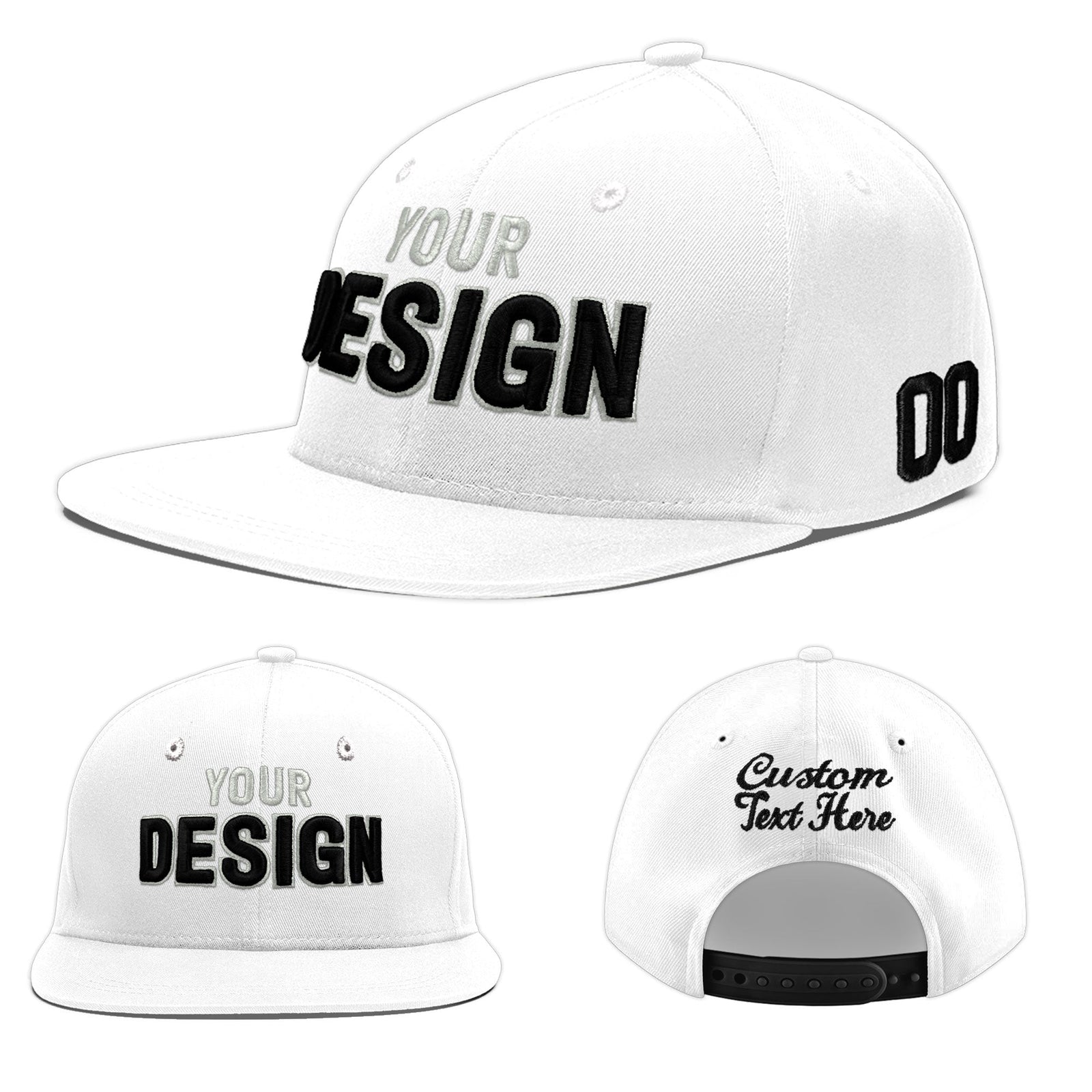 Custom White 3D Puff Embroidery Flat Embroidery Casual Sport Baseball Cap