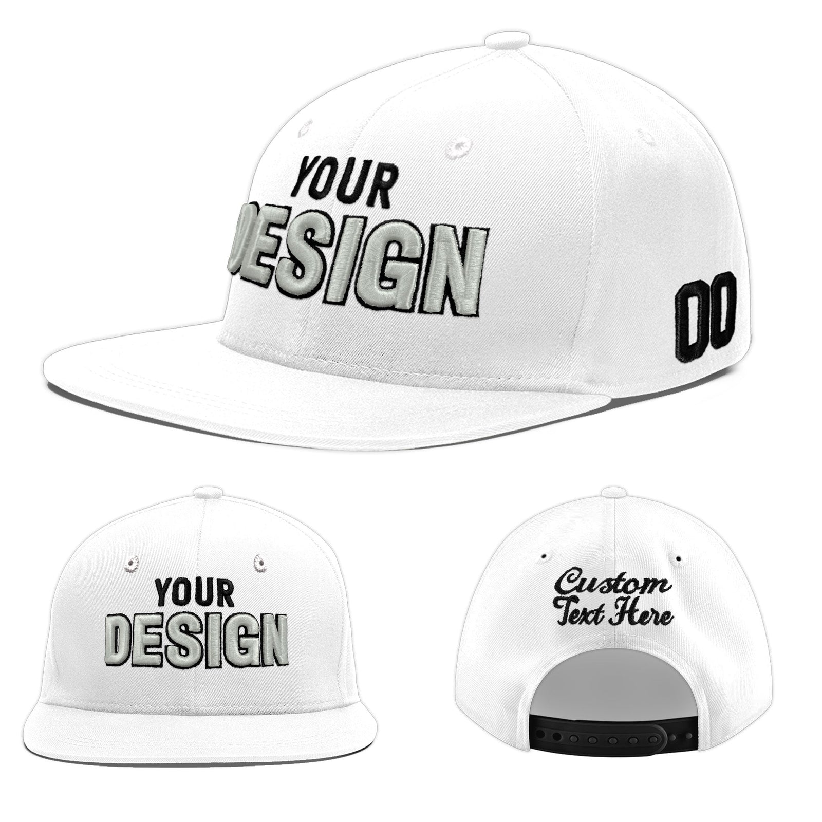 Custom White 3D Puff Embroidery Flat Embroidery Casual Sport Baseball Cap
