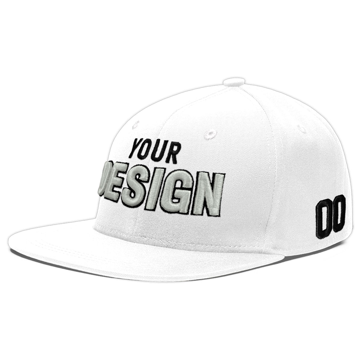 Custom White 3D Puff Embroidery Flat Embroidery Casual Sport Baseball Cap