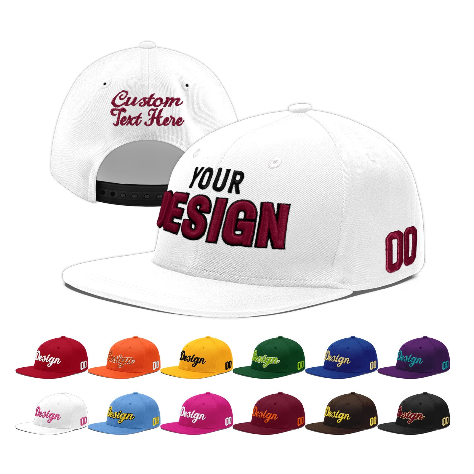 Custom White 3D Puff Embroidery Flat Embroidery Casual Sport Baseball Cap