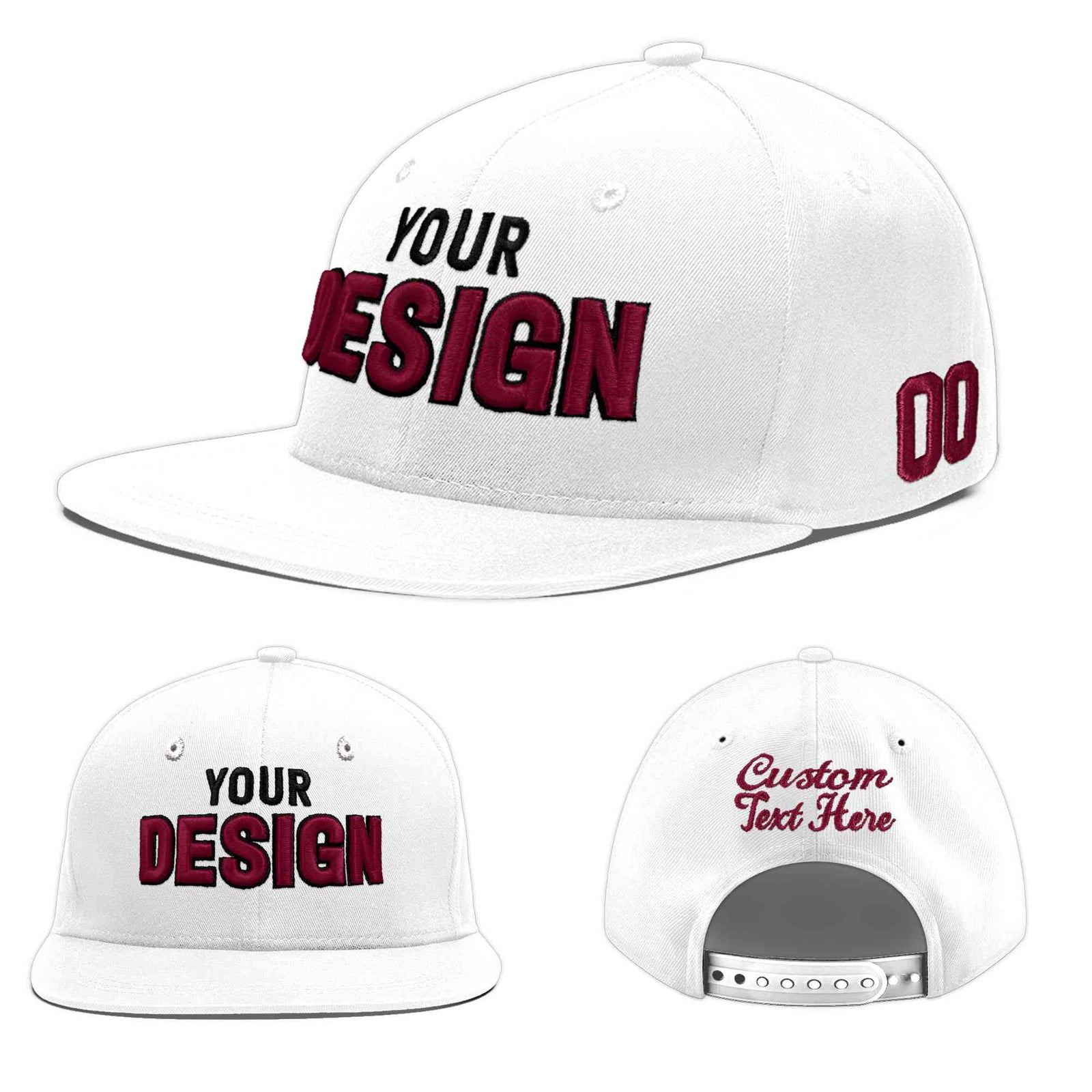 Custom White 3D Puff Embroidery Flat Embroidery Casual Sport Baseball Cap
