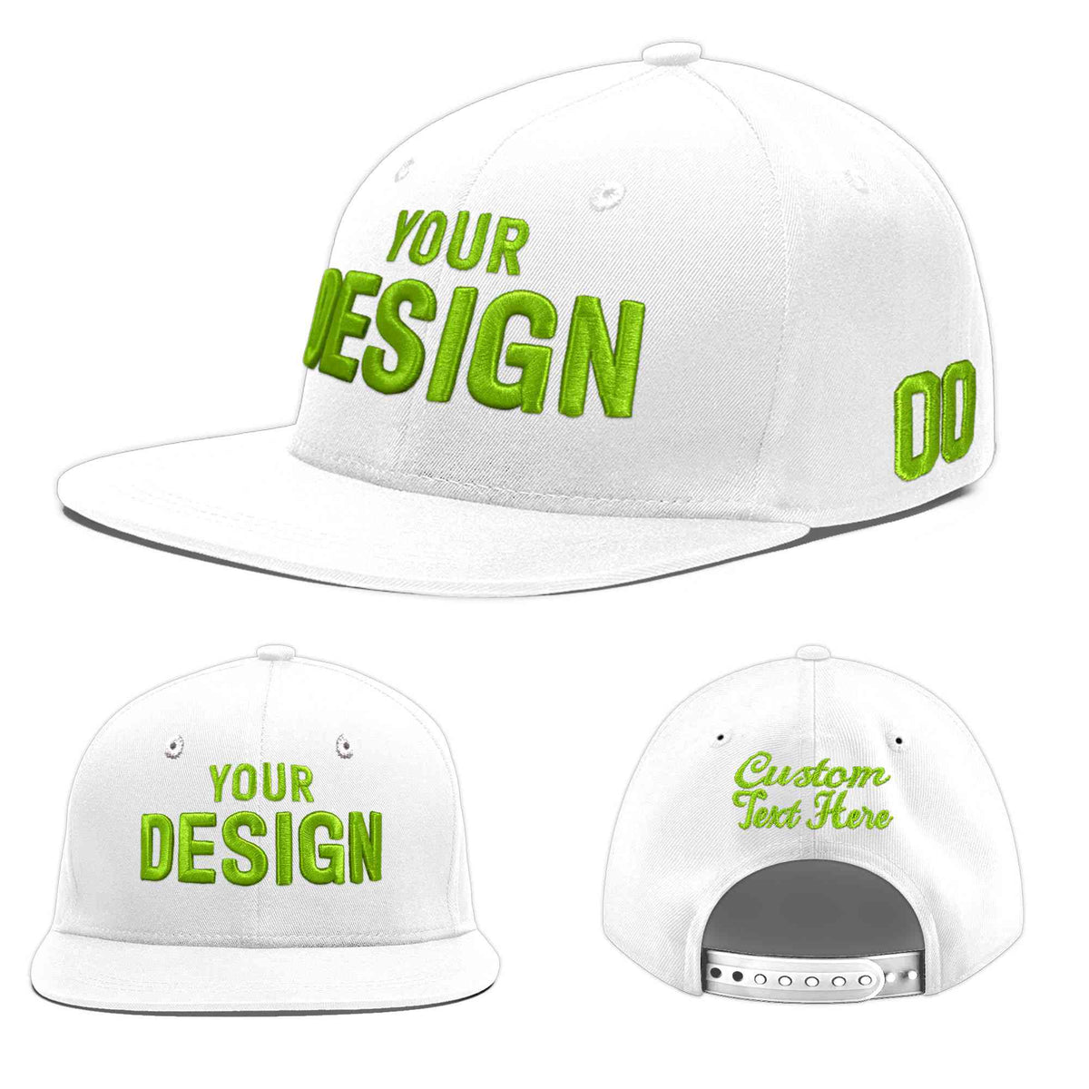 Custom White 3D Puff Embroidery Flat Embroidery Casual Sport Baseball Cap