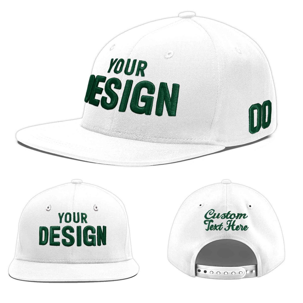 Custom White 3D Puff Embroidery Flat Embroidery Casual Sport Baseball Cap