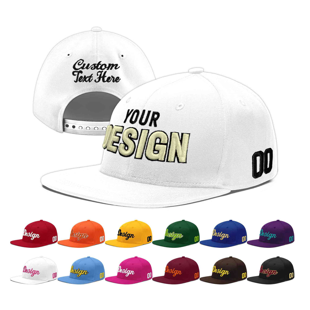 Custom White 3D Puff Embroidery Flat Embroidery Casual Sport Baseball Cap