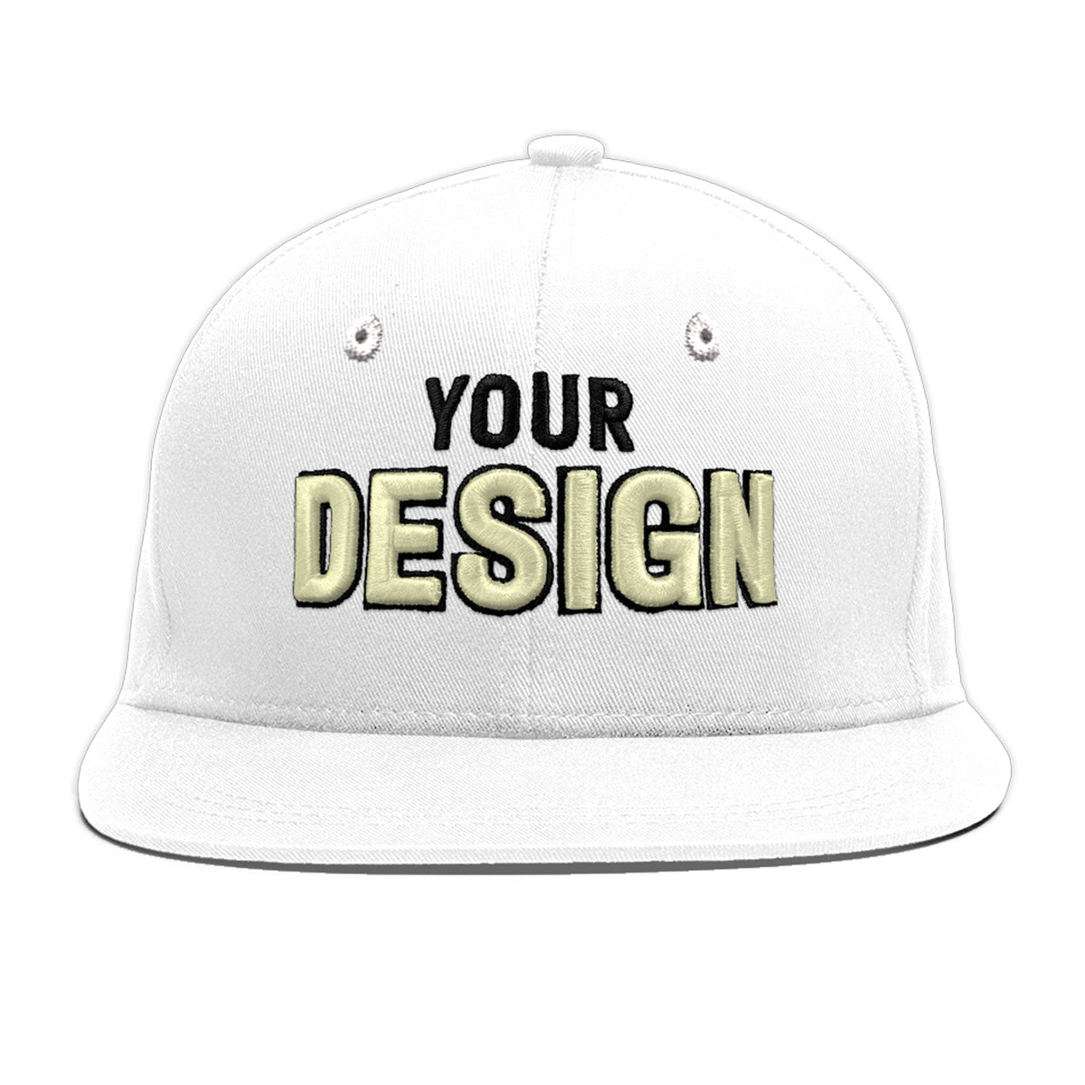 Custom White 3D Puff Embroidery Flat Embroidery Casual Sport Baseball Cap