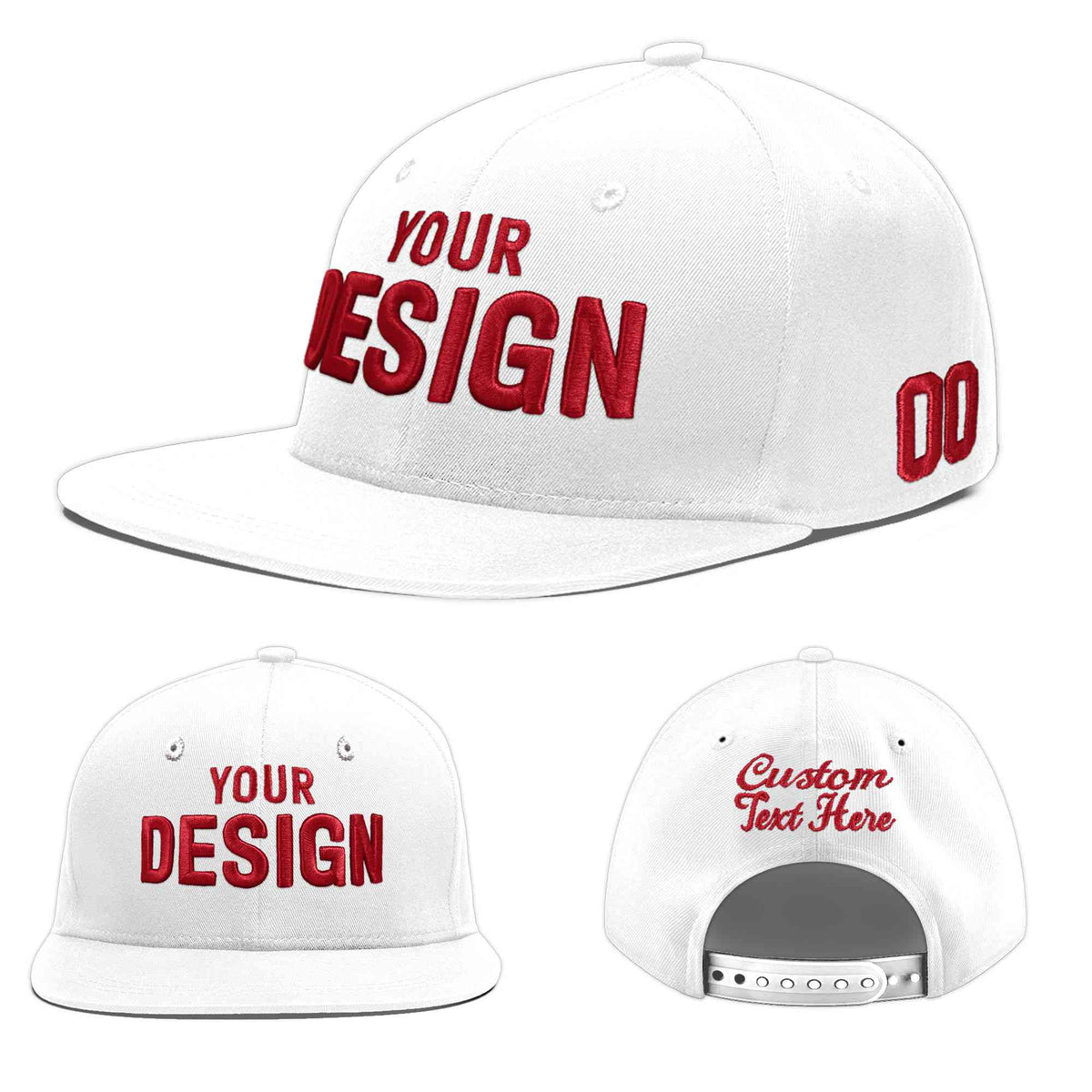 Custom White 3D Puff Embroidery Flat Embroidery Casual Sport Baseball Cap