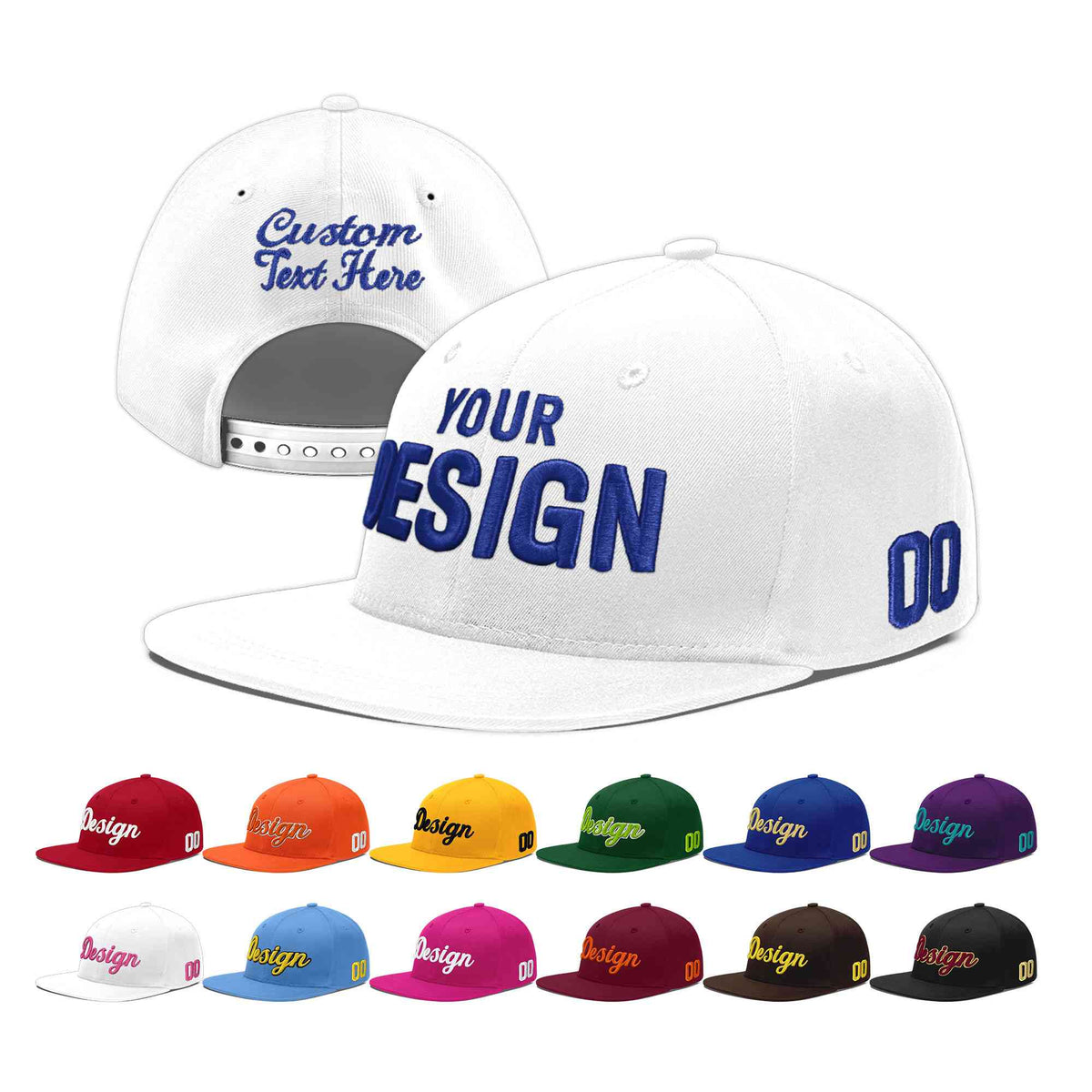 Custom White 3D Puff Embroidery Flat Embroidery Casual Sport Baseball Cap
