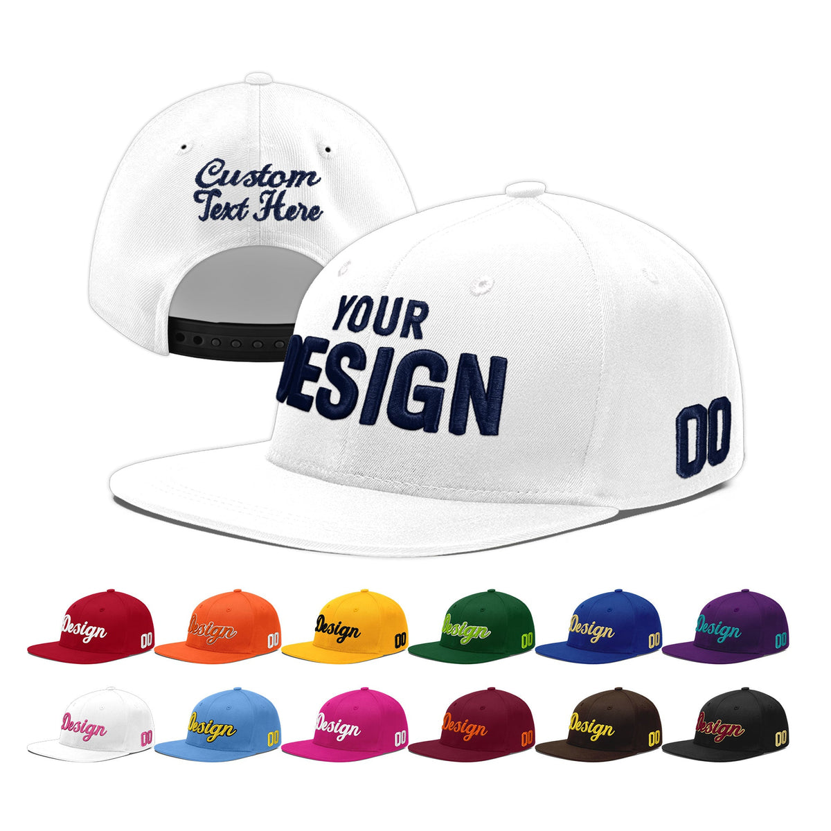 Custom White 3D Puff Embroidery Flat Embroidery Casual Sport Baseball Cap