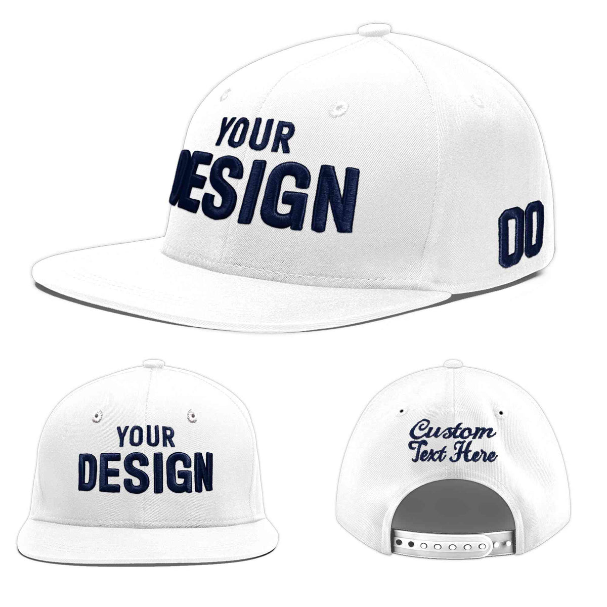 Custom White 3D Puff Embroidery Flat Embroidery Casual Sport Baseball Cap