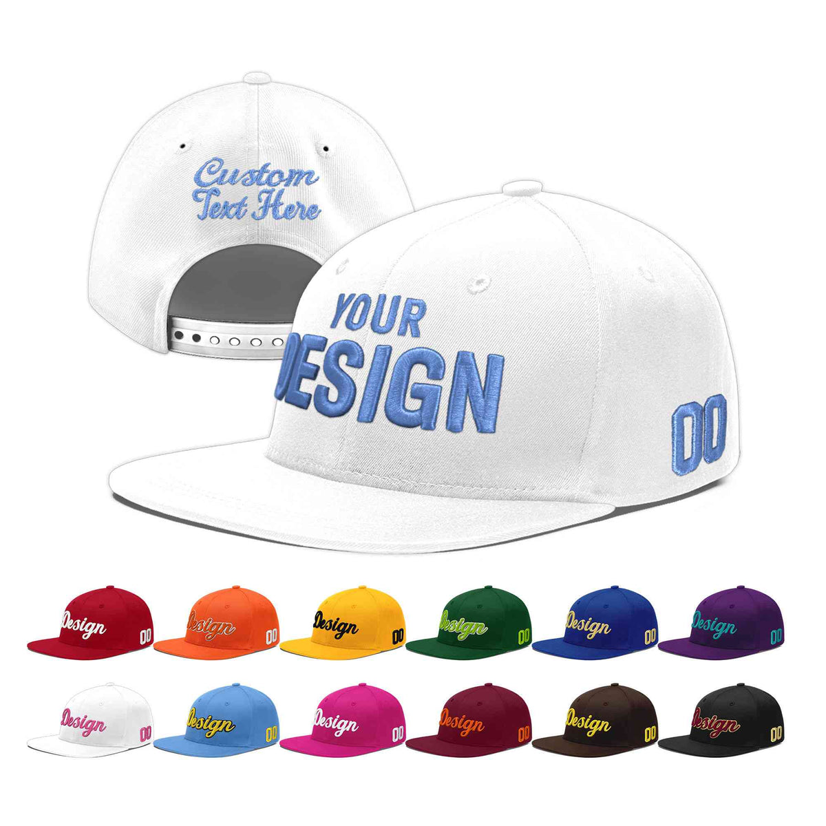 Custom White 3D Puff Embroidery Flat Embroidery Casual Sport Baseball Cap