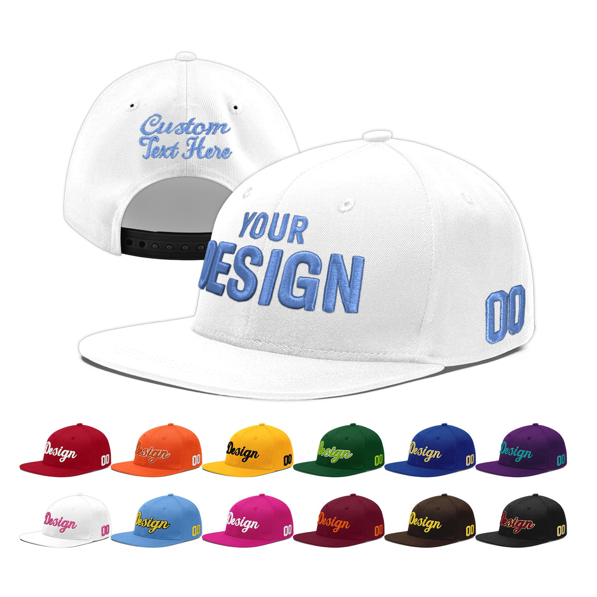 Custom White 3D Puff Embroidery Flat Embroidery Casual Sport Baseball Cap