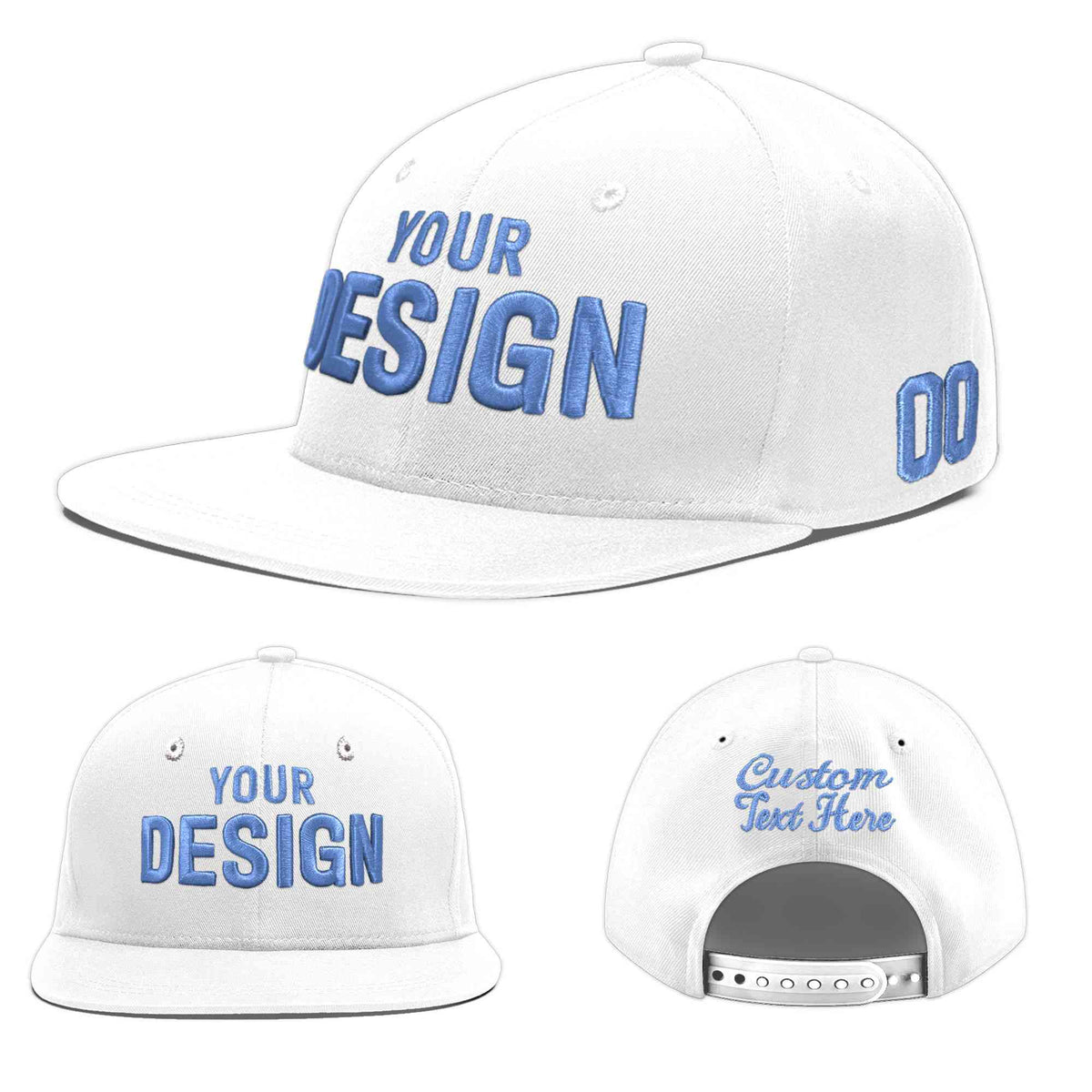 Custom White 3D Puff Embroidery Flat Embroidery Casual Sport Baseball Cap