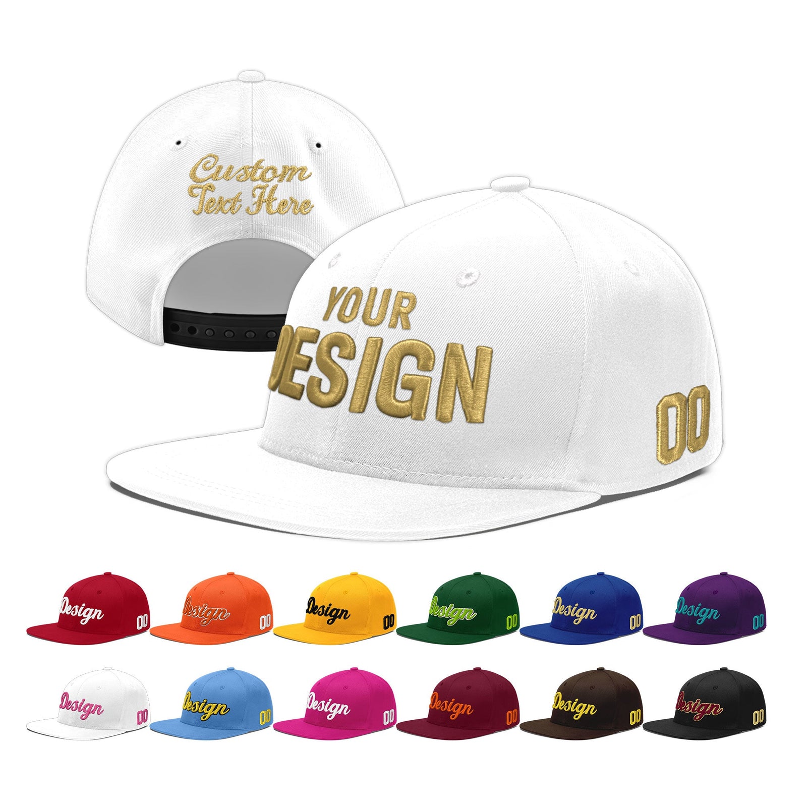 Custom White 3D Puff Embroidery Flat Embroidery Casual Sport Baseball Cap