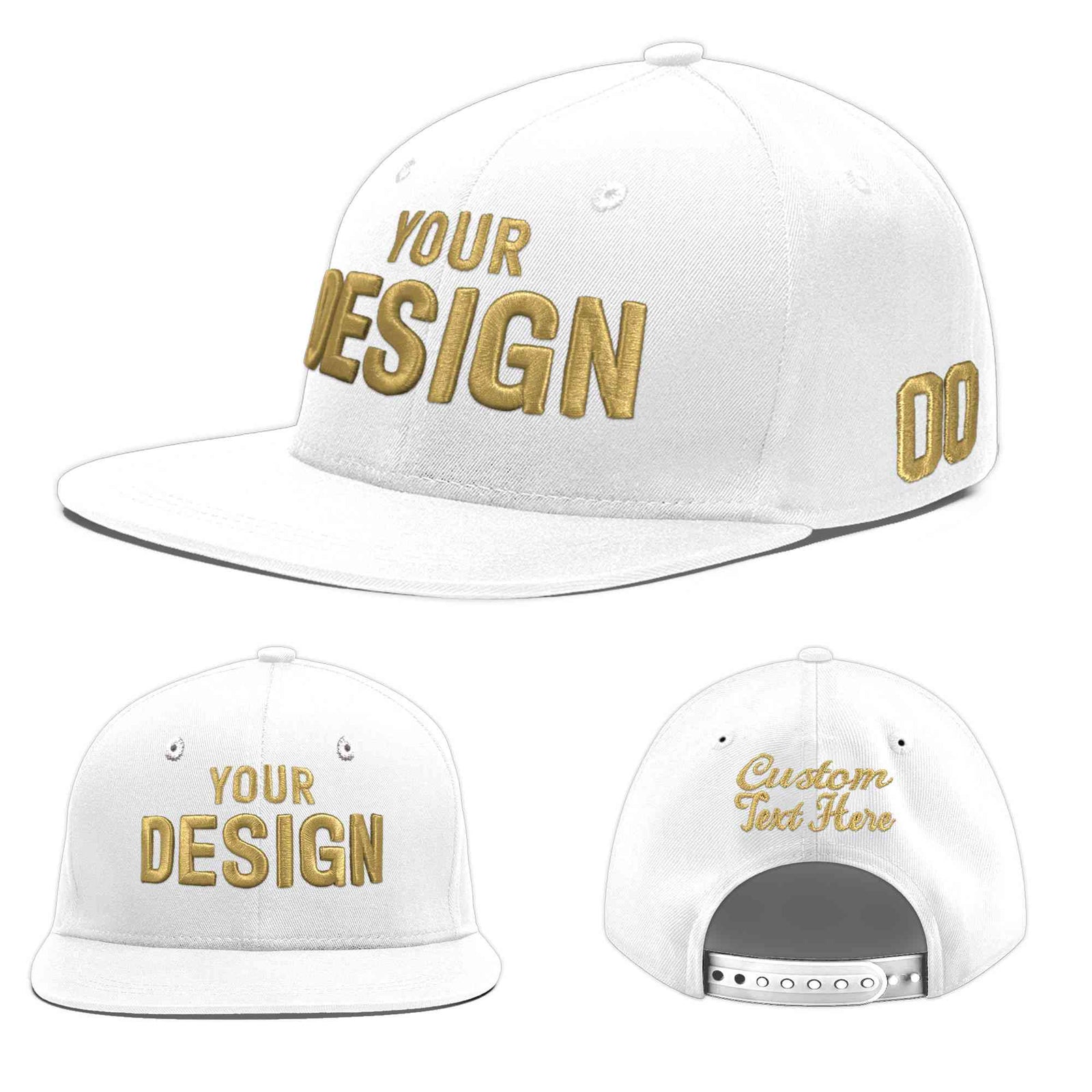 Custom White 3D Puff Embroidery Flat Embroidery Casual Sport Baseball Cap