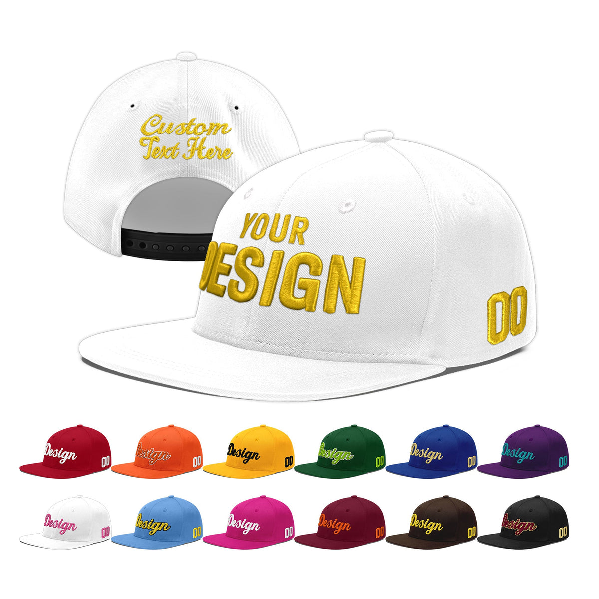 Custom White 3D Puff Embroidery Flat Embroidery Casual Sport Baseball Cap