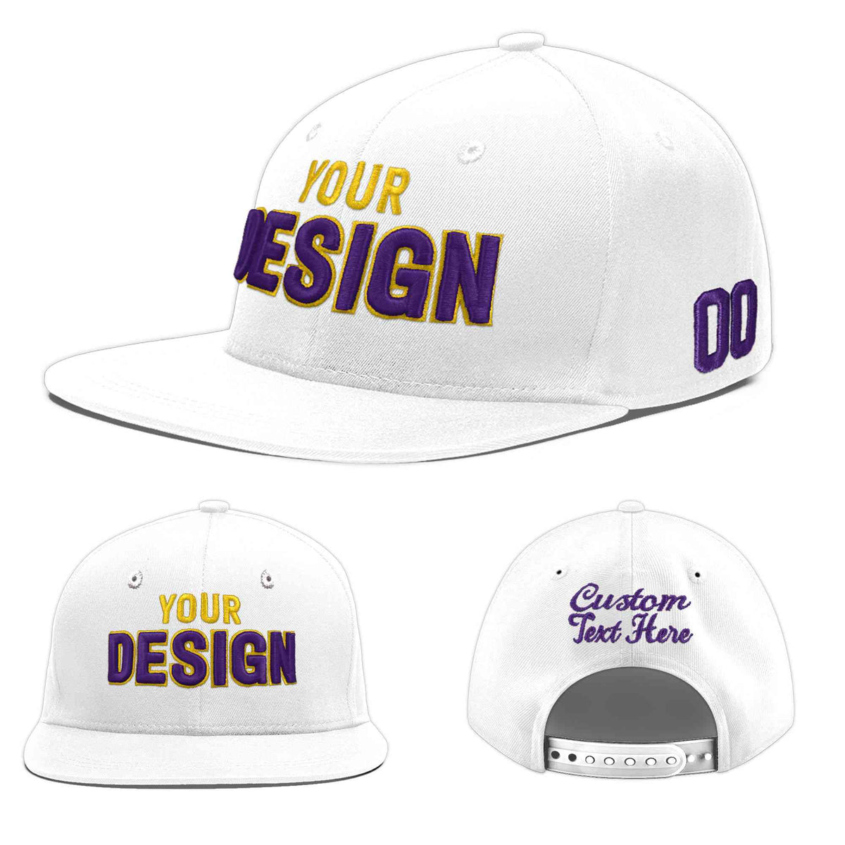 Custom White 3D Puff Embroidery Flat Embroidery Casual Sport Baseball Cap