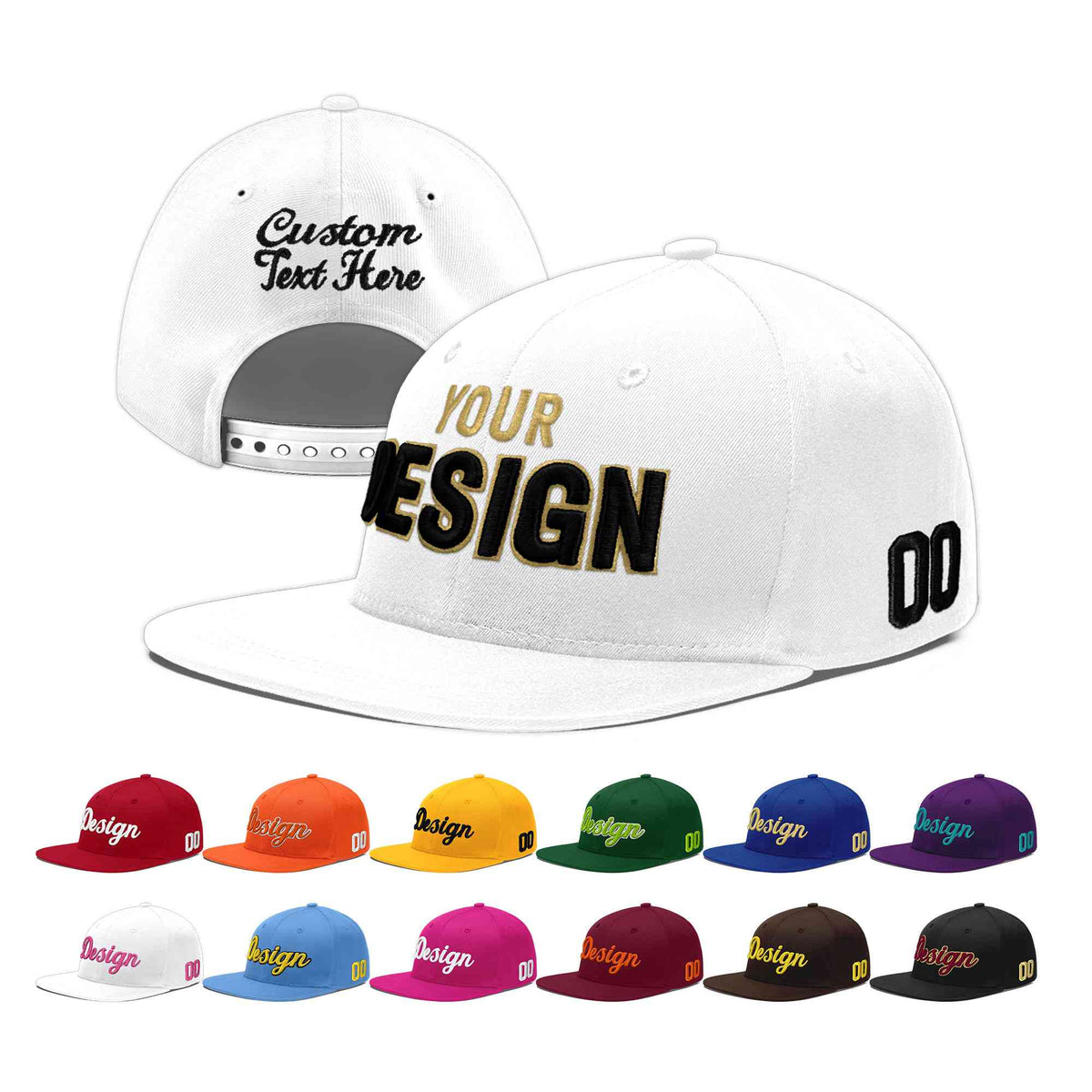 Custom White 3D Puff Embroidery Flat Embroidery Casual Sport Baseball Cap