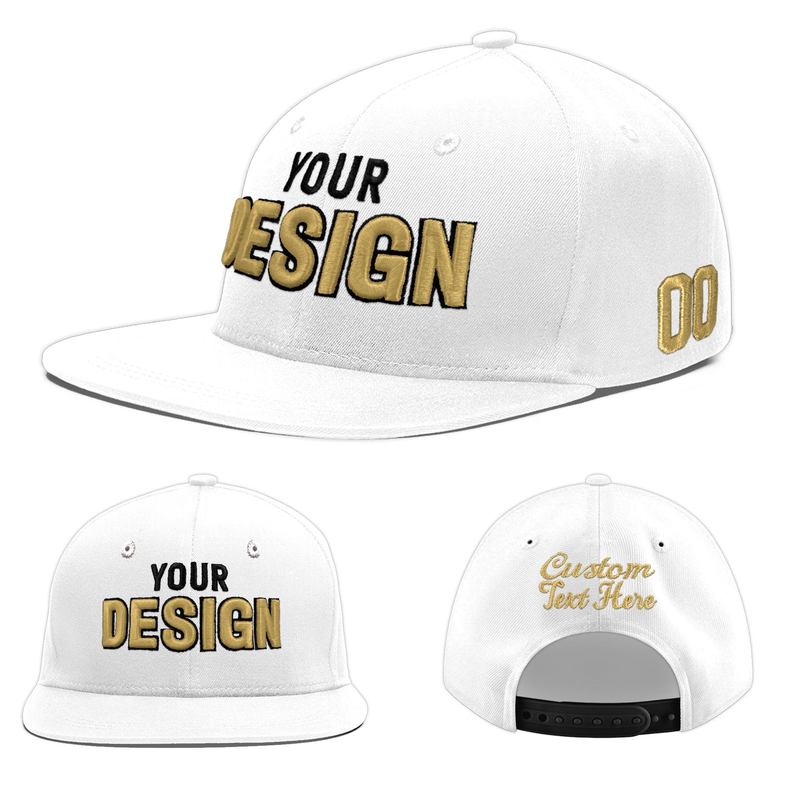 Custom White 3D Puff Embroidery Flat Embroidery Casual Sport Baseball Cap