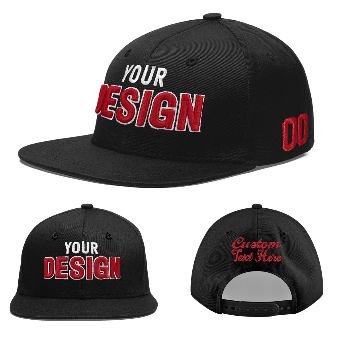 Custom Black 3D Puff Embroidery Flat Embroidery Casual Sport Baseball Cap