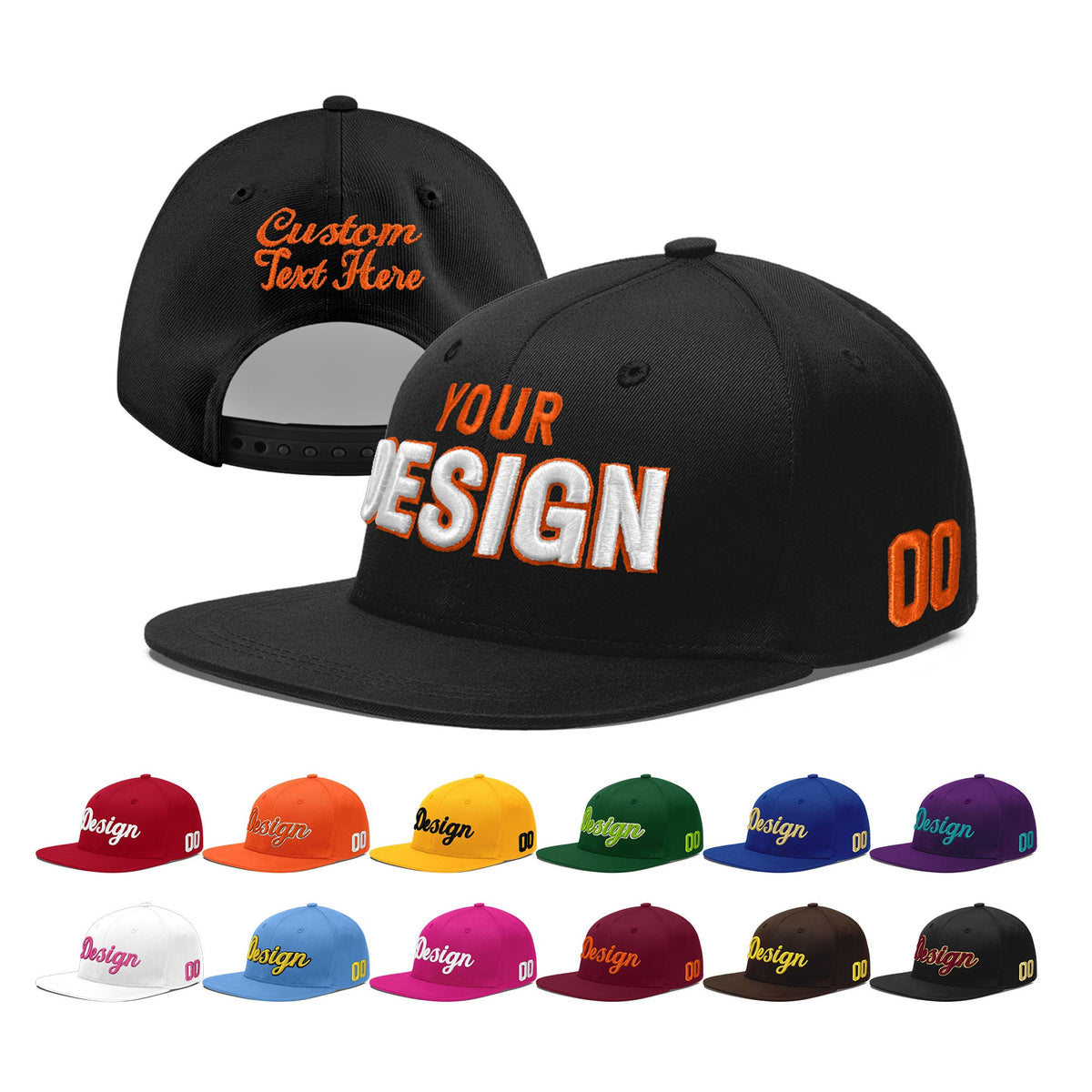 Custom Black 3D Puff Embroidery Flat Embroidery Casual Sport Baseball Cap