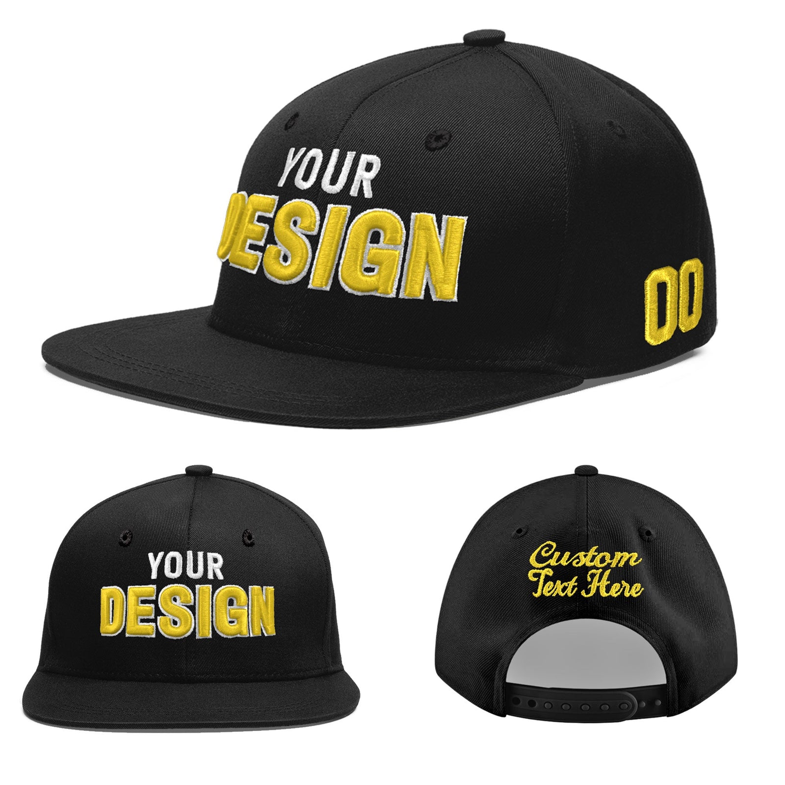 Custom Black 3D Puff Embroidery Flat Embroidery Casual Sport Baseball Cap