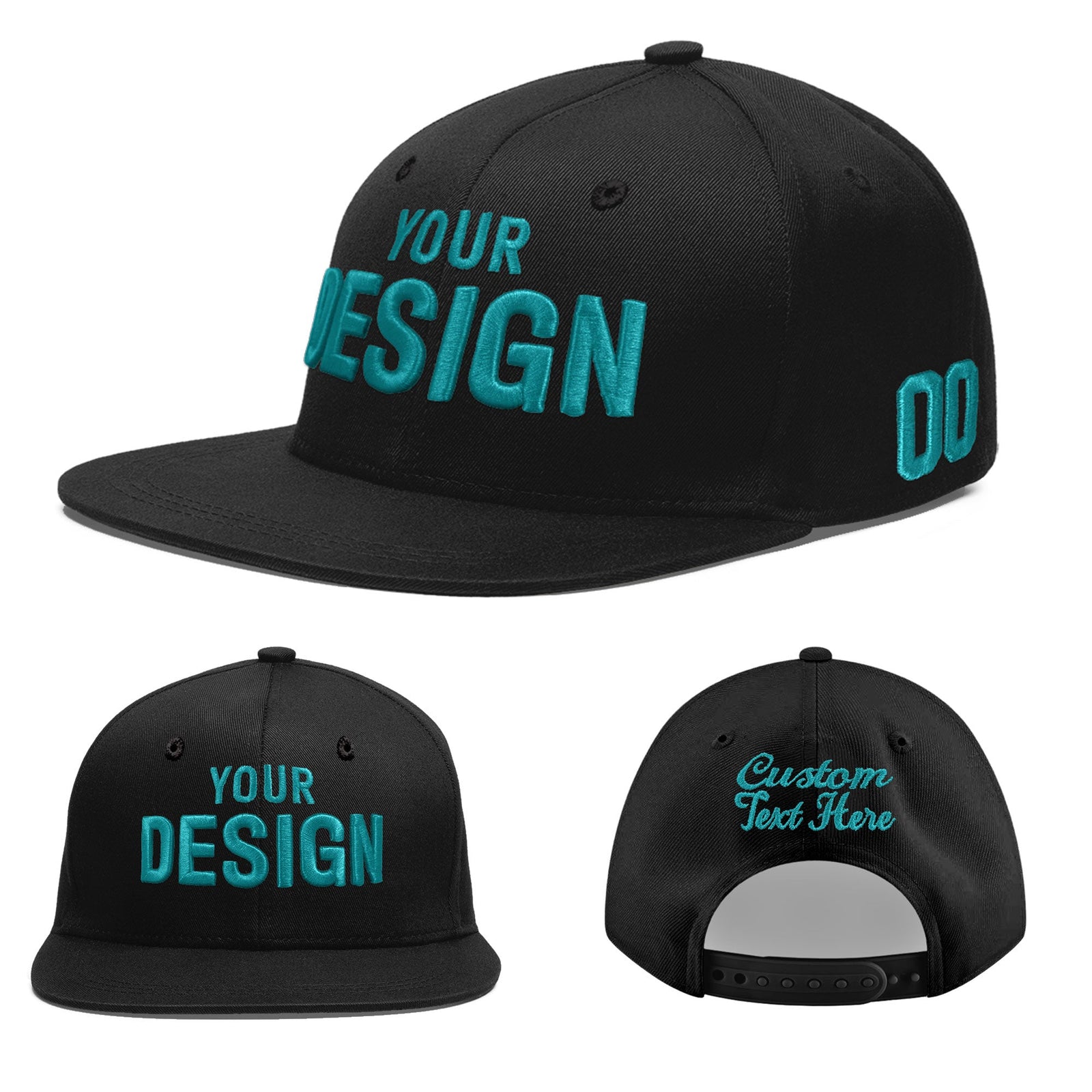 Custom Black 3D Puff Embroidery Flat Embroidery Casual Sport Baseball Cap